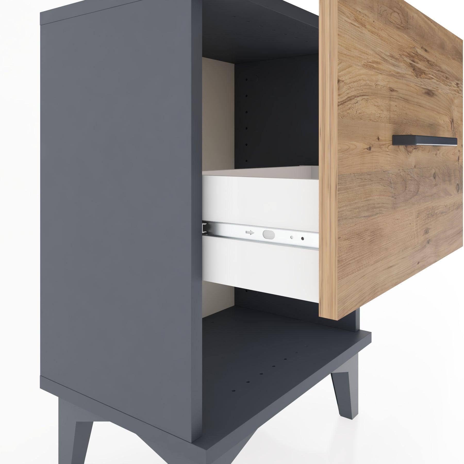 Woodntry Modüler Komodin Tek Çekmece ve Raflı 44x30x52 cm Antrasit - Woodntry