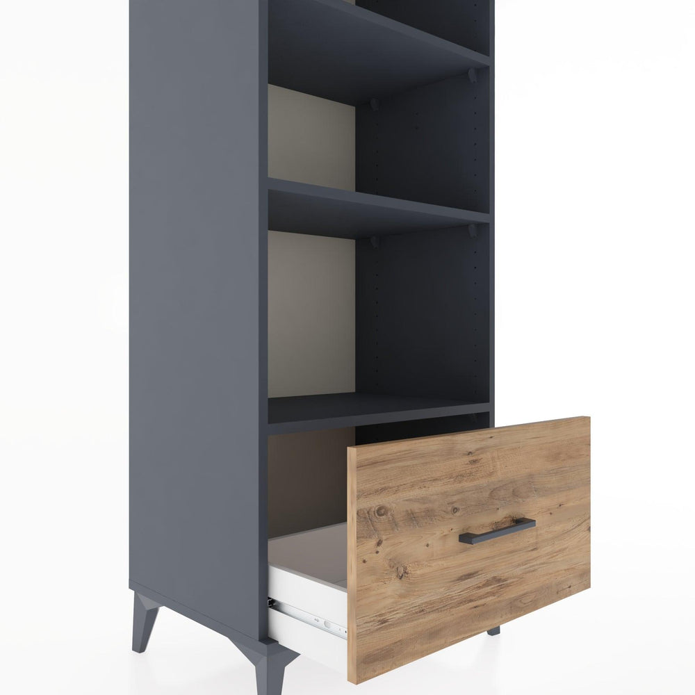 Woodntry Modüler Dolap Antrasit 60x44x170 cm Çekmeceli ve Raflı CR44-2