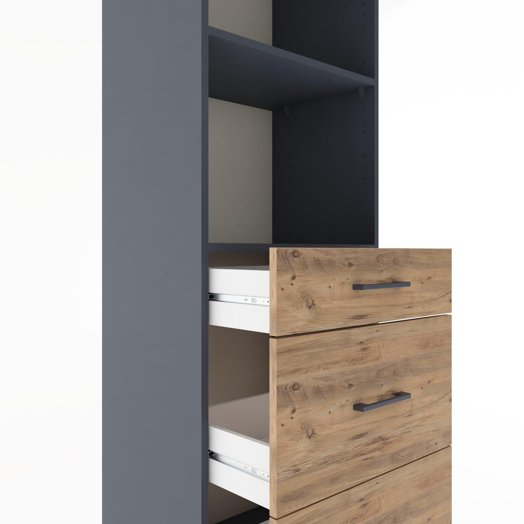 Woodntry Modüler Dolap Antrasit 60x44x170 cm Çekmeceli ve Raflı CR47-2