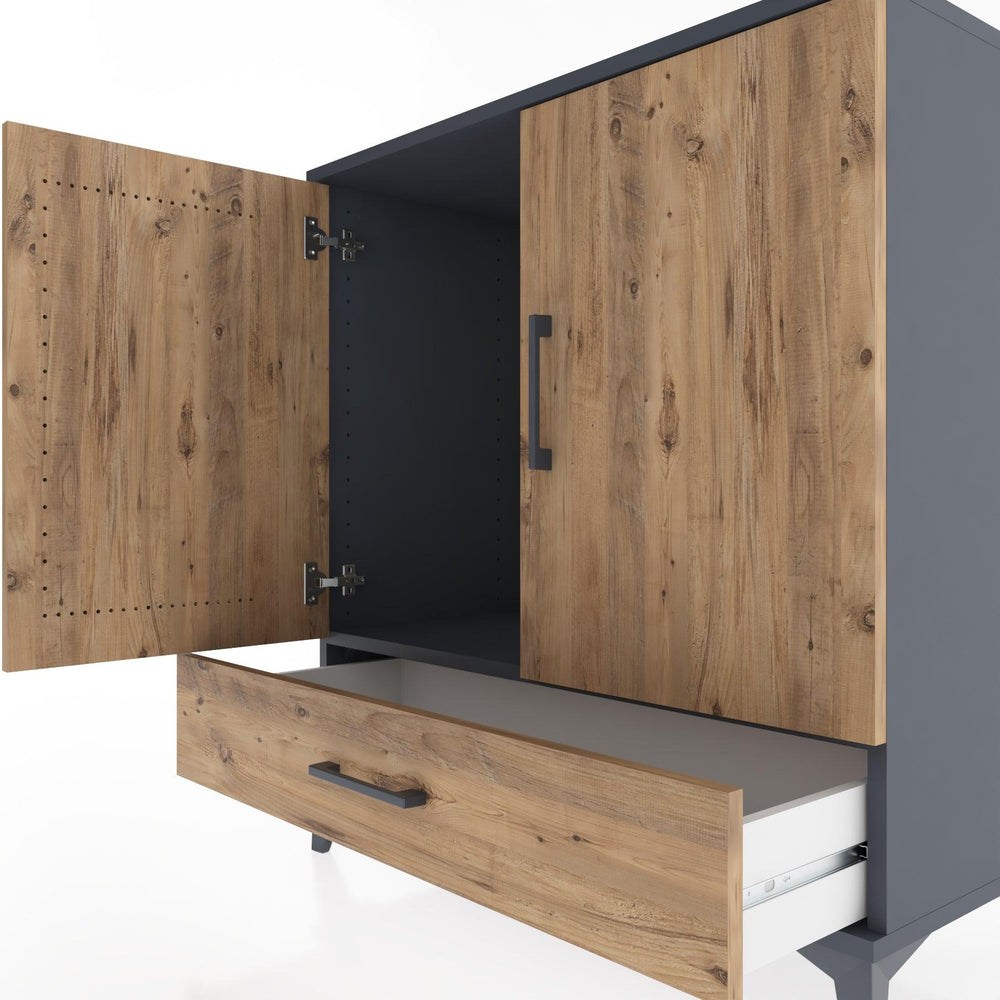 Woodntry Modüler Şifonyer Antrasit 88x44x84 cm Kapaklı ve Çekmeceli KC73-2