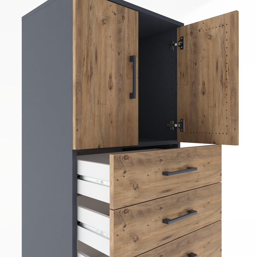 Woodntry Modüler Dolap Antrasit 60x44x170 cm Kapaklı ve Çekmeceli KC11-2