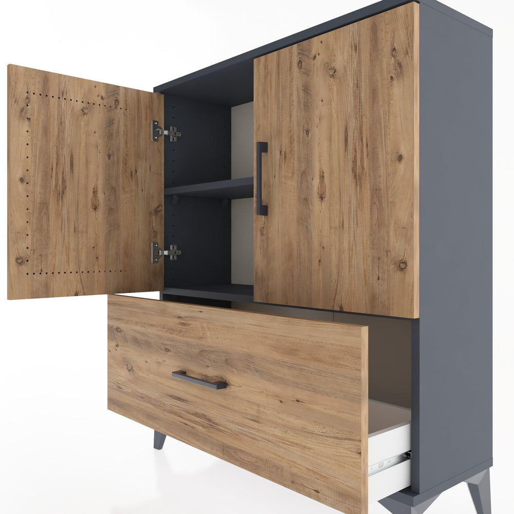 Woodntry Modüler Şifonyer Antrasit 88x30x94 cm Kapaklı ve Çekmeceli KC10-2