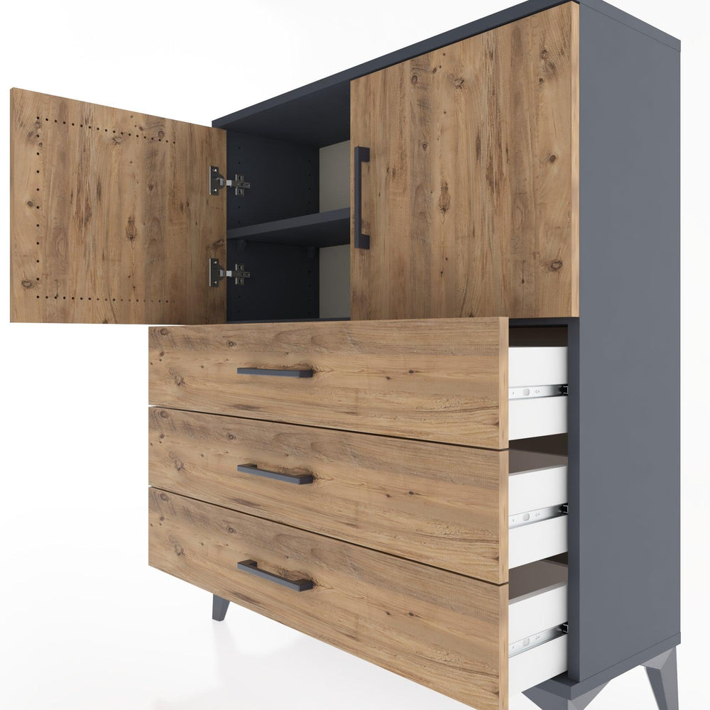 Woodntry Modüler Şifonyer Antrasit 88x30x94 cm Kapaklı ve Çekmeceli KC7-2