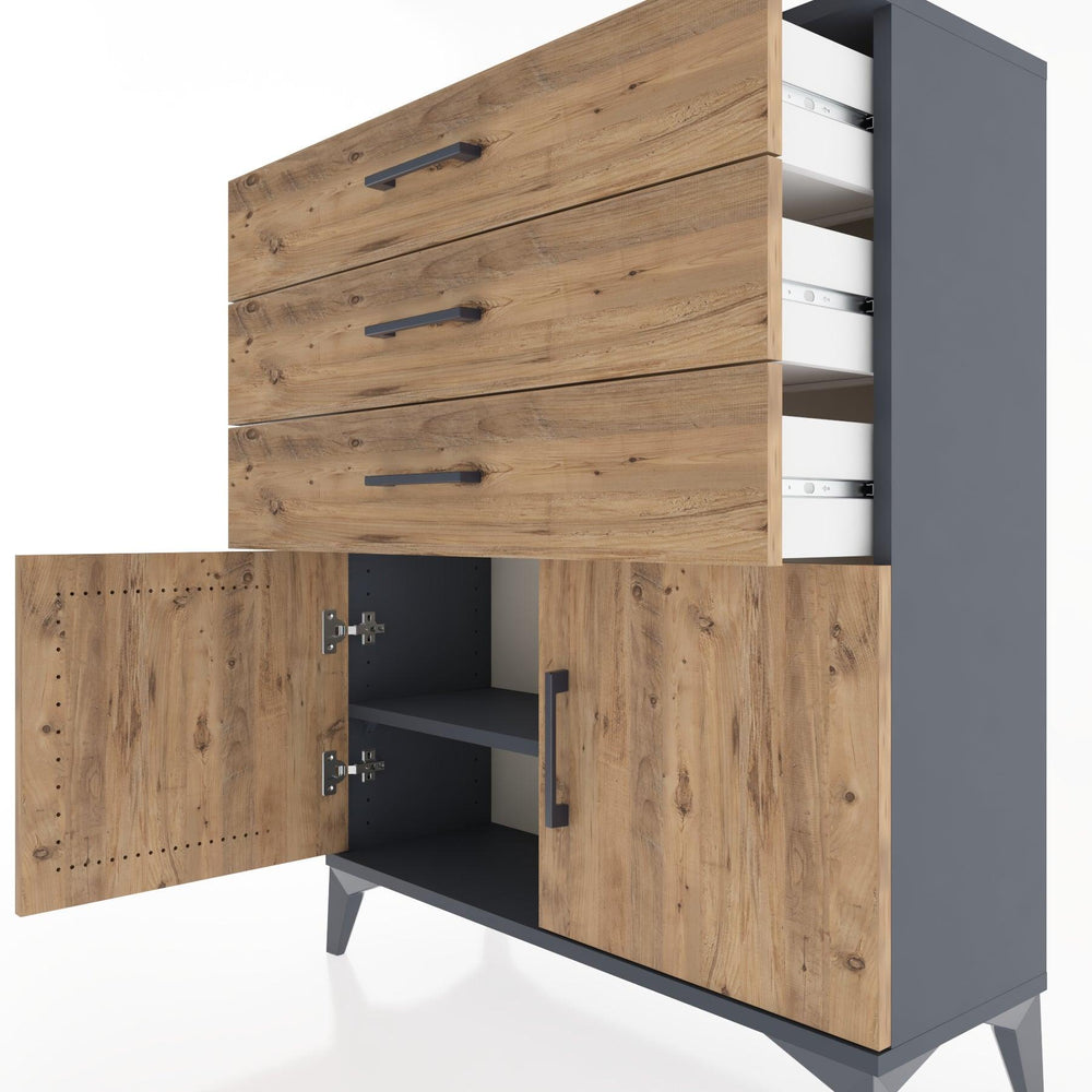 Woodntry Modüler Şifonyer Antrasit 88x30x94 cm Kapaklı ve Çekmeceli KC8-2