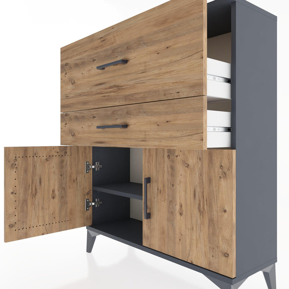 Woodntry Modüler Şifonyer Antrasit 88x30x94 cm Kapaklı ve Çekmeceli KC12-2