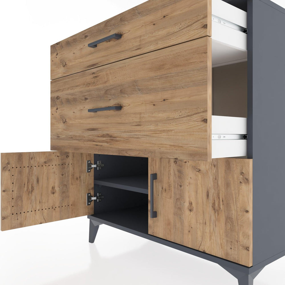 Woodntry Modüler Şifonyer Antrasit 88x44x84 cm Kapaklı ve Çekmeceli KC115-2