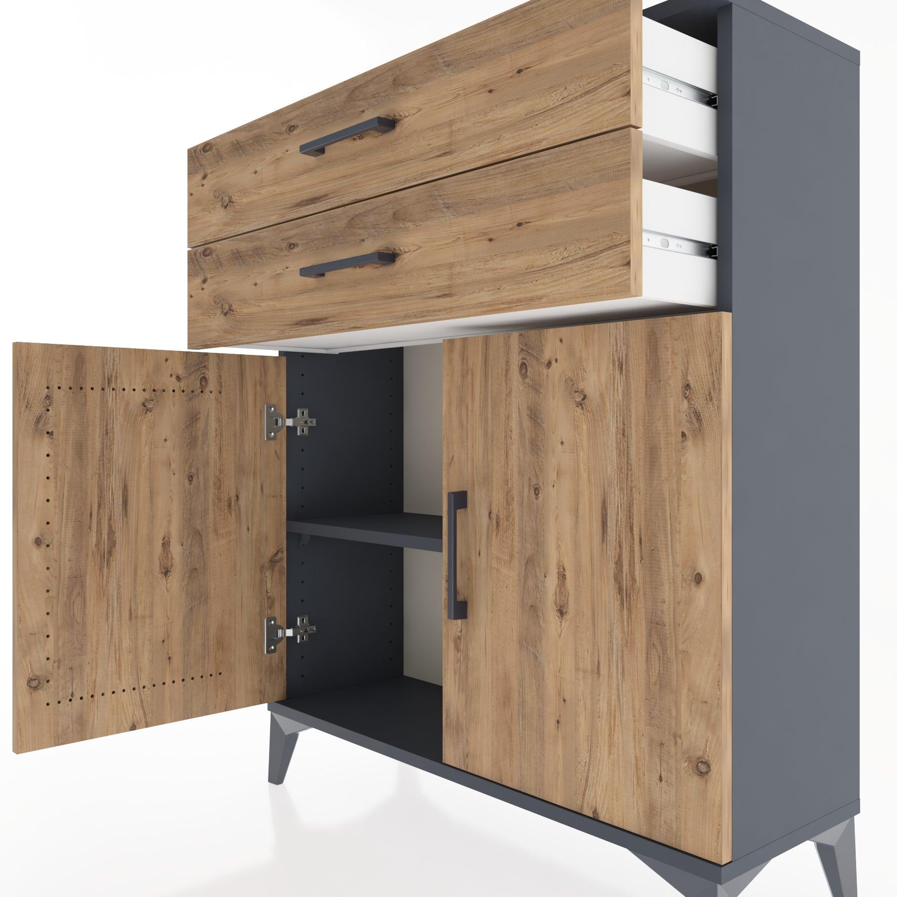 Woodntry Modüler Şifonyer Antrasit 88x30x94 cm Kapaklı ve Çekmeceli KC3-2
