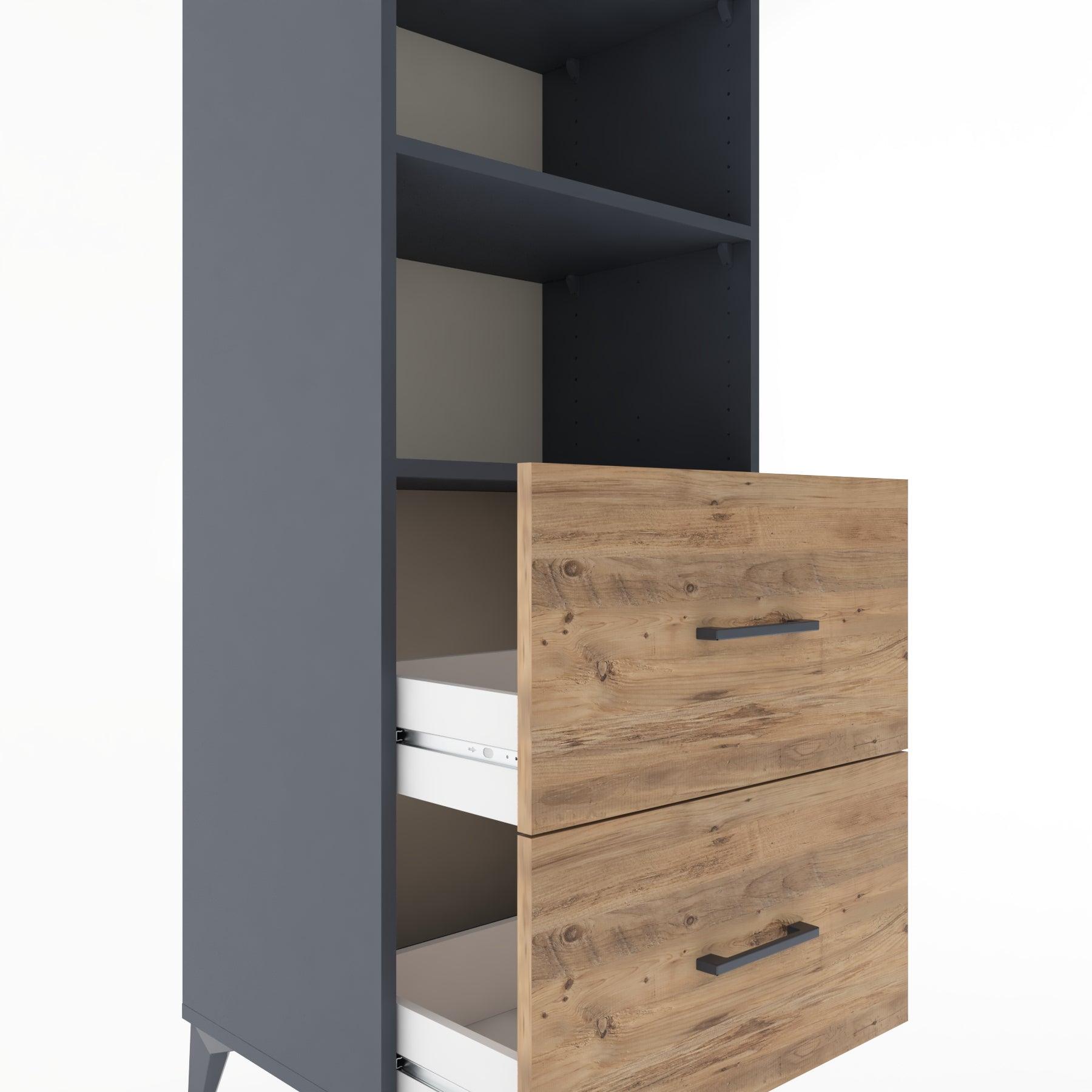 Woodntry Modüler Dolap Antrasit 60x44x170 cm Çekmeceli ve Raflı CR48-2