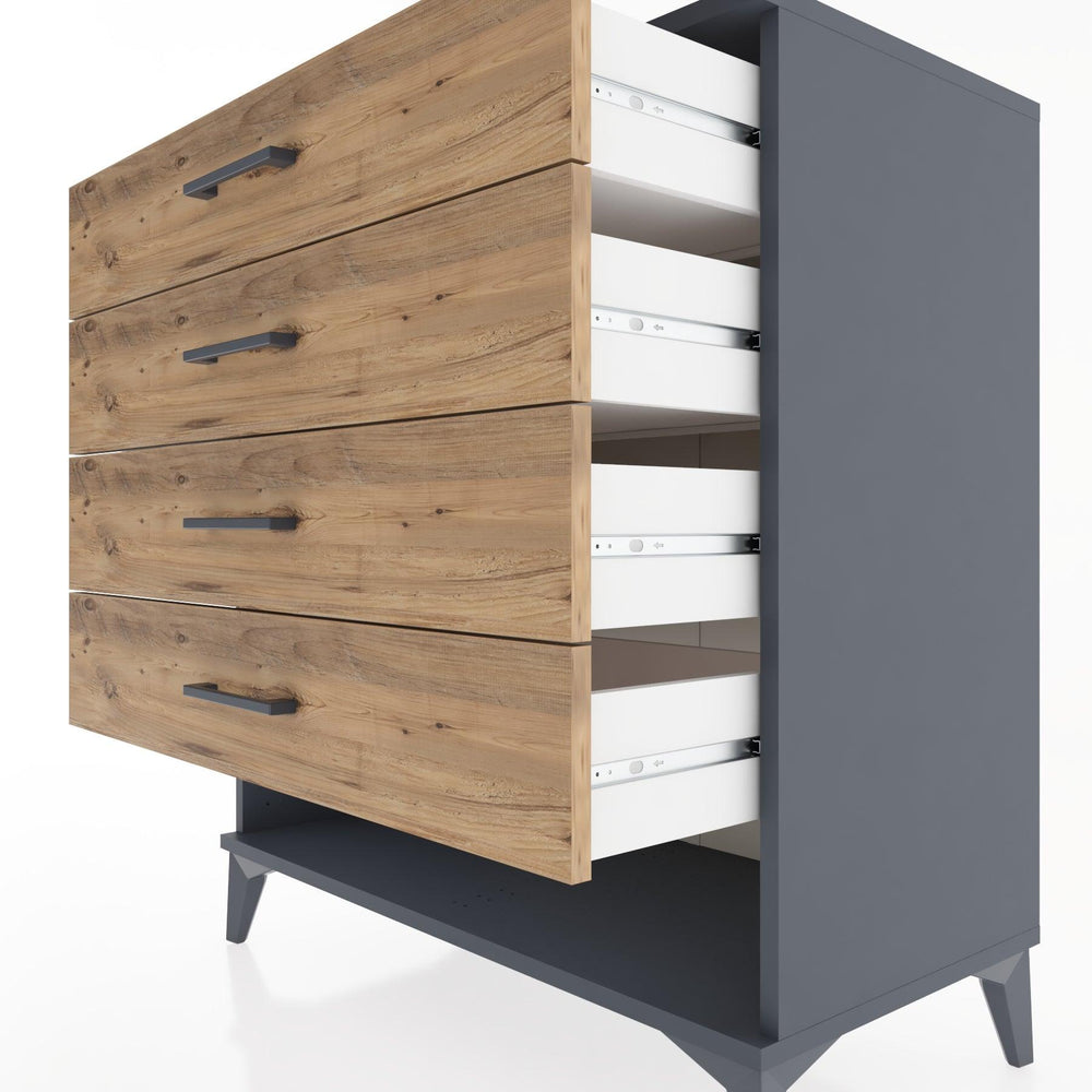 Woodntry Modüler Şifonyer Antrasit 88x44x84 cm Çekmeceli ve Raflı CR10-2