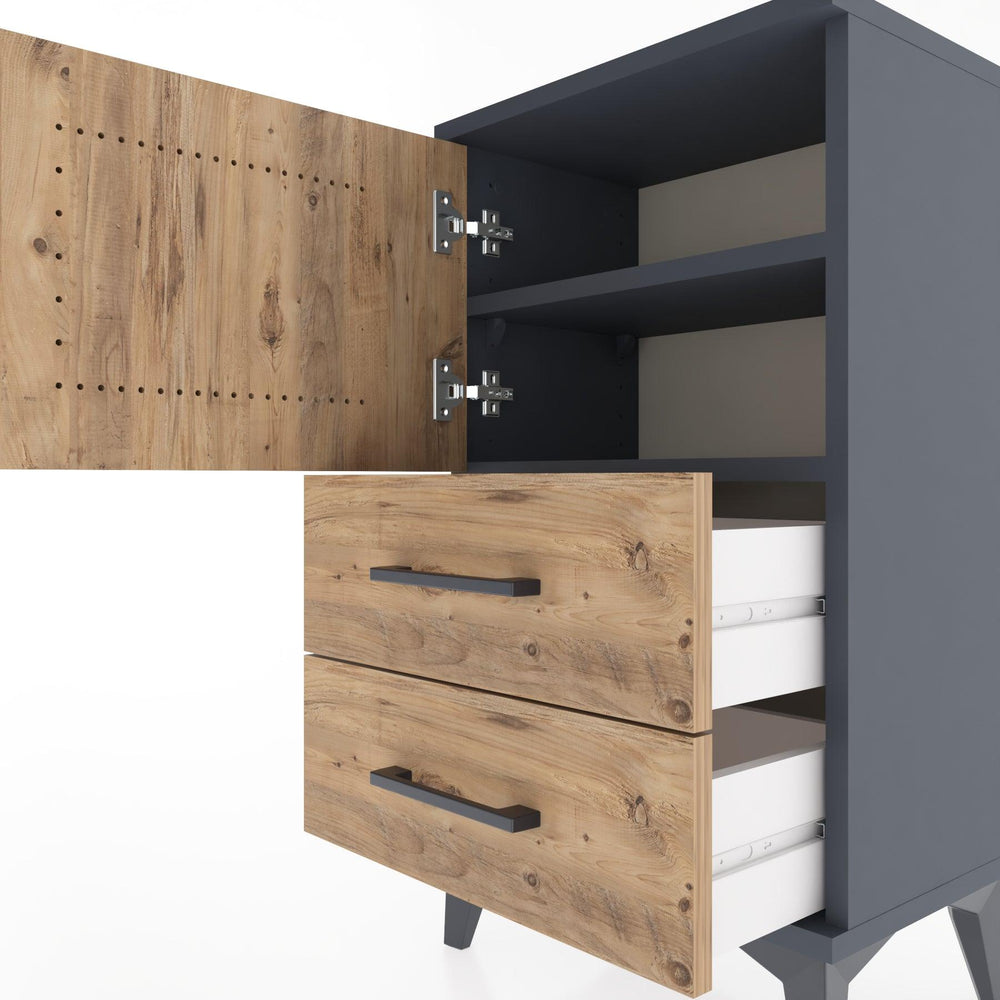 Woodntry Modüler Komodin Kapaklı 2 Çekmeceli 44x30x68 cm Antrasit - Woodntry
