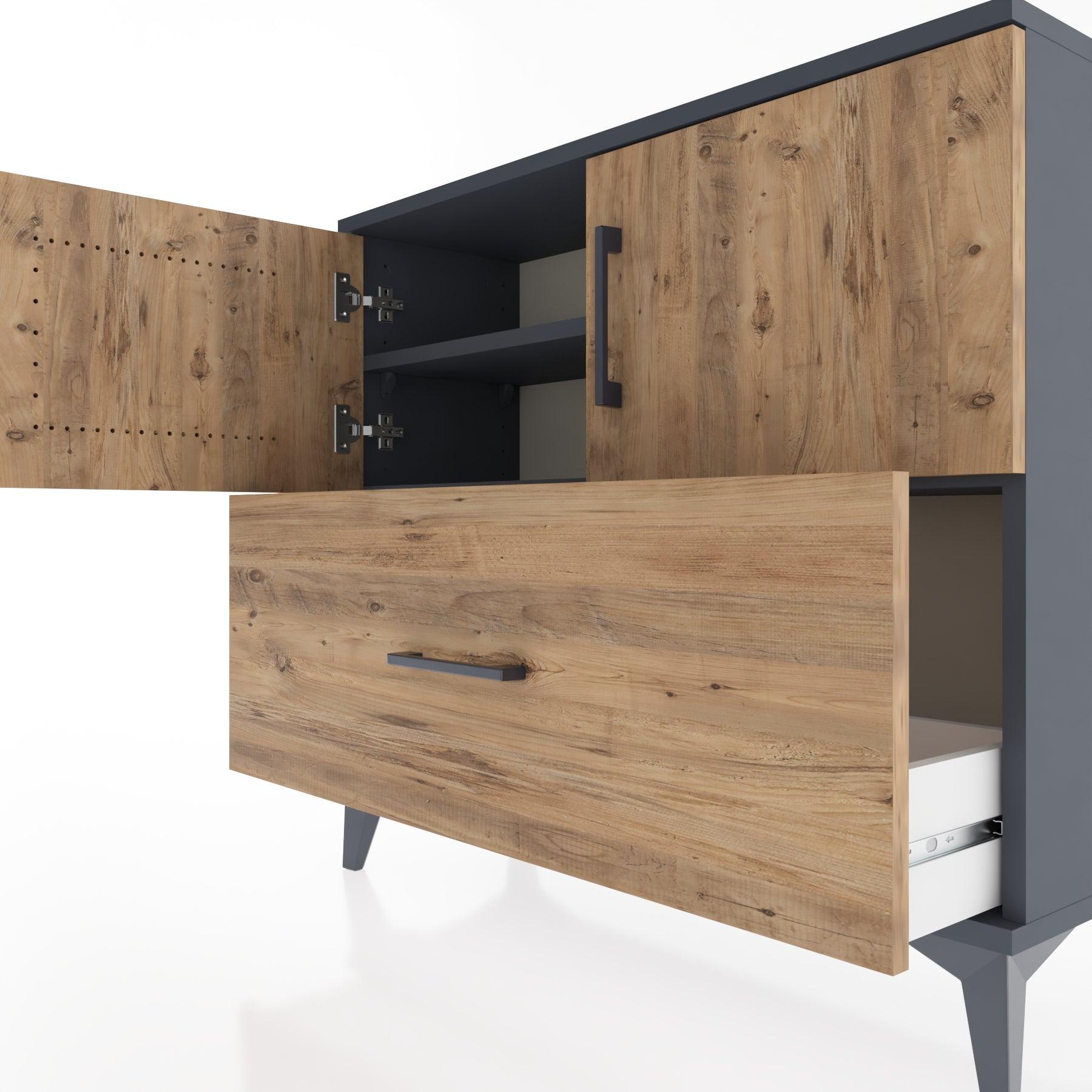 Woodntry Modüler Şifonyer Kapak ve Çekmeceli V2 88x30x68 cm Antrasit - Woodntry