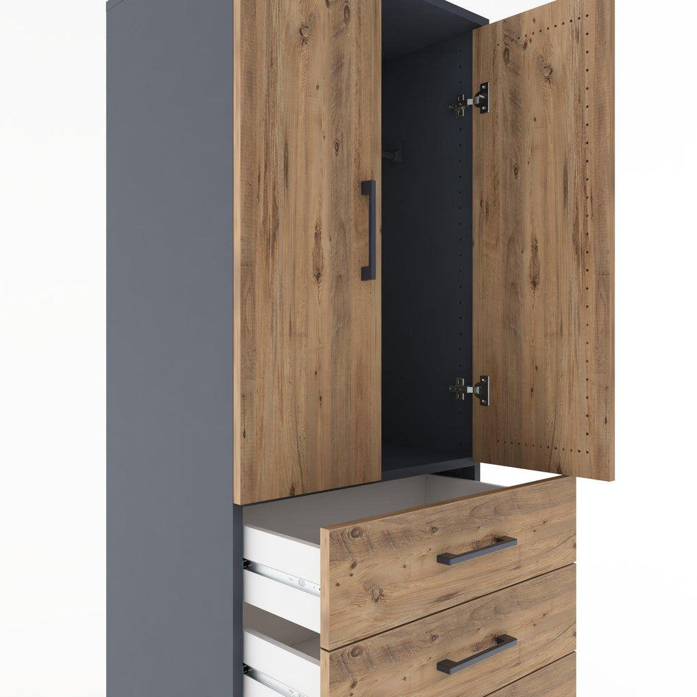 Woodntry Modüler Dolap Antrasit 60x44x170 cm Kapaklı ve Çekmeceli KC26-2