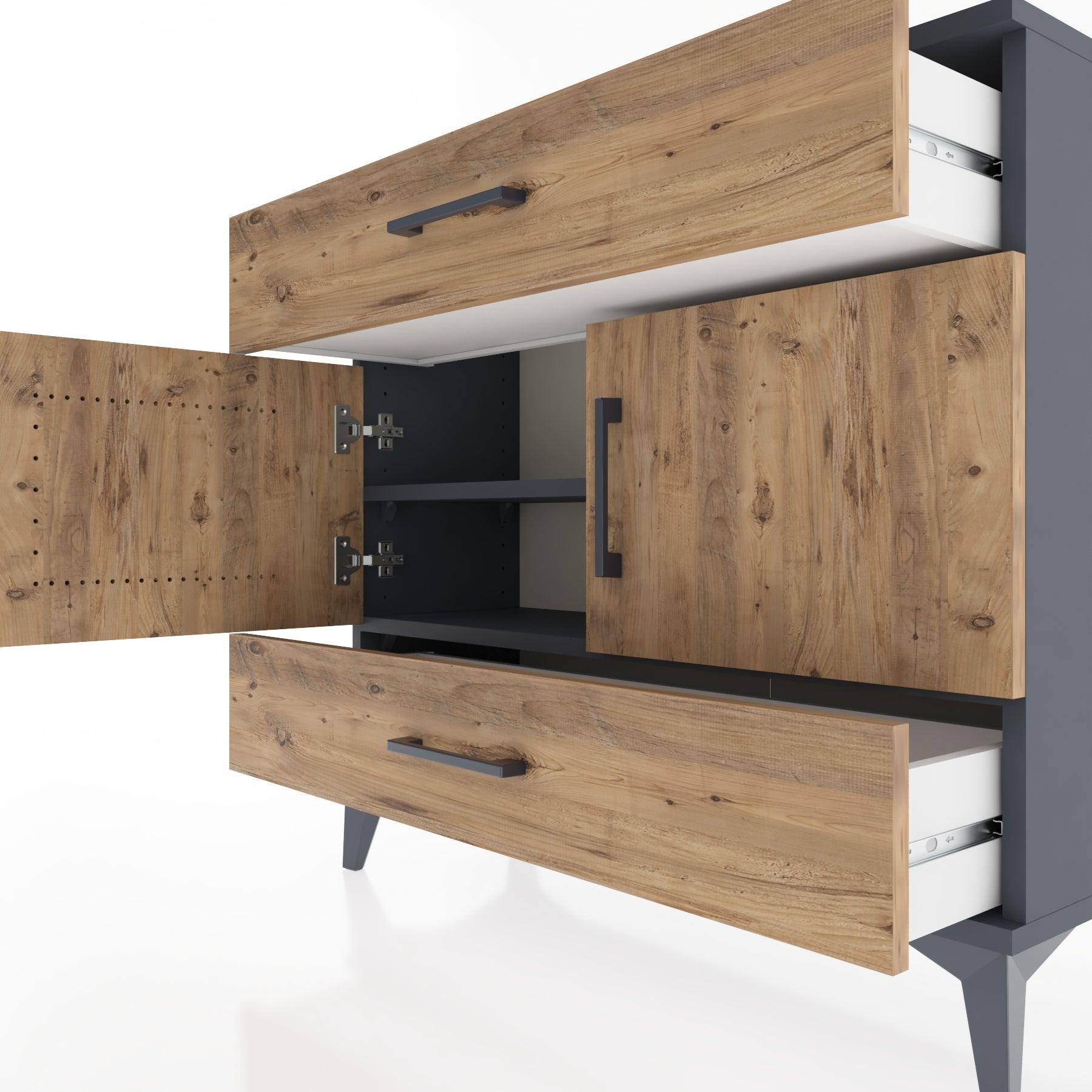 Woodntry Modüler Şifonyer Çekmece ve Kapaklı T2 88x30x94 cm Antrasit - Woodntry