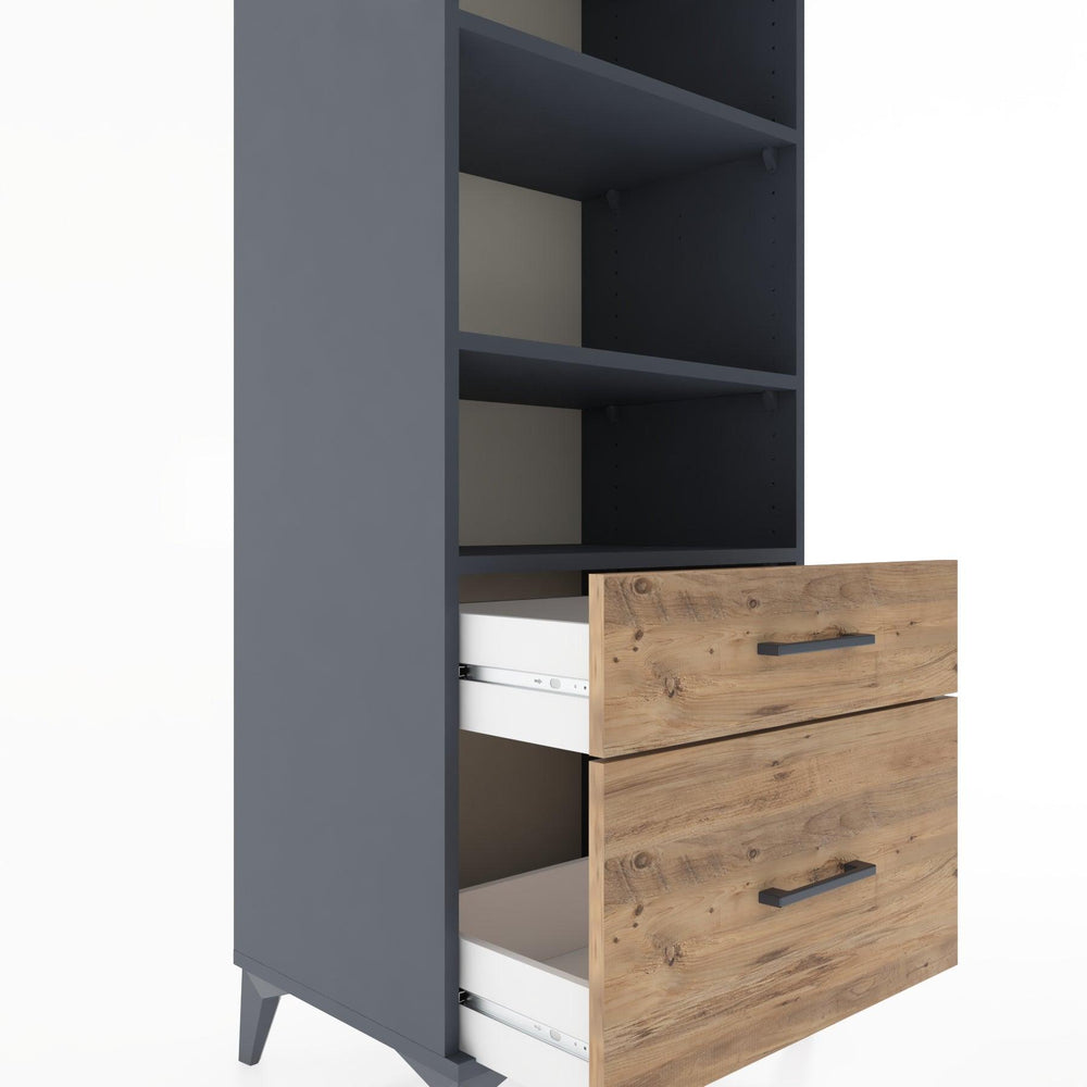 Woodntry Modüler Dolap Antrasit 60x44x170 cm Çekmeceli ve Raflı CR43-2