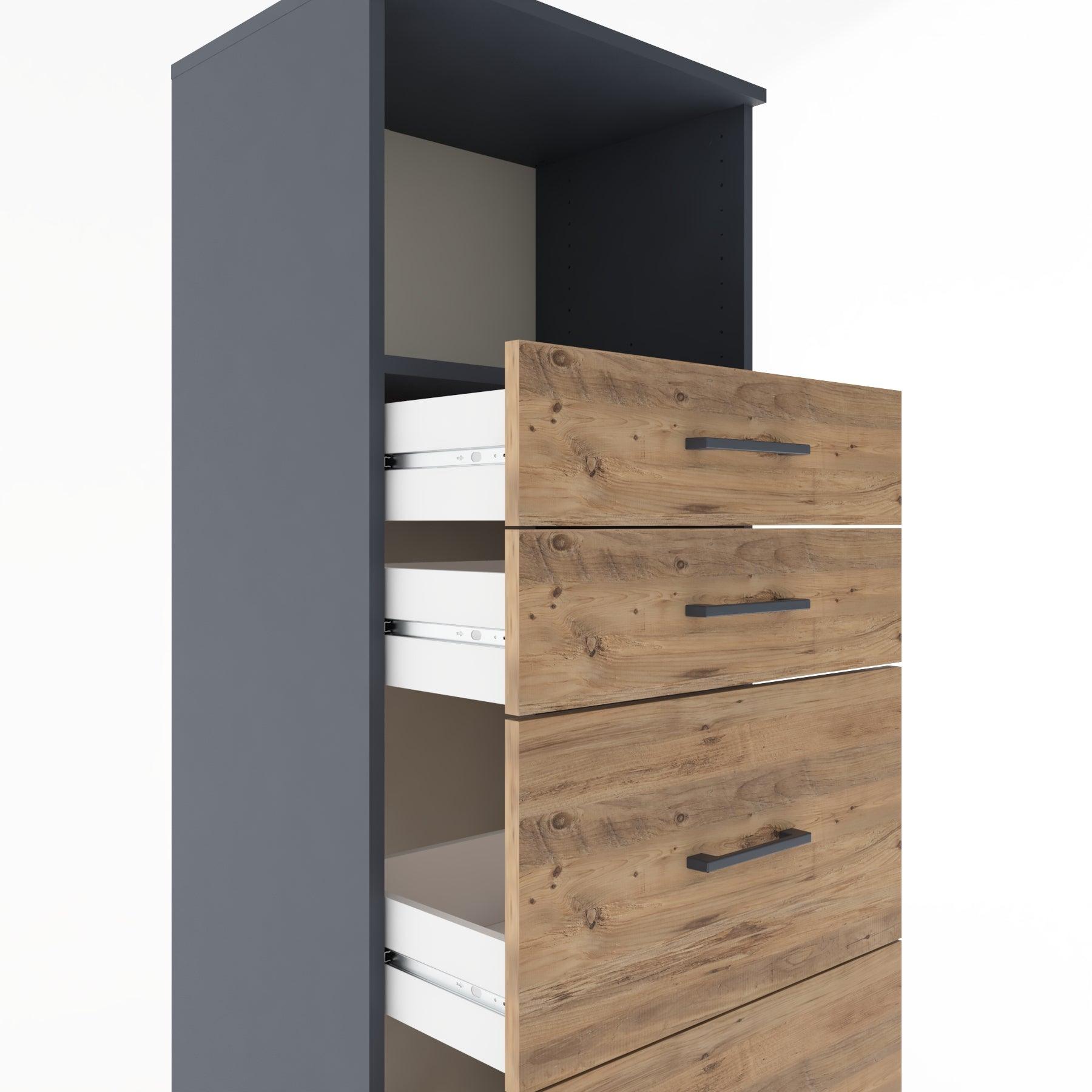 Woodntry Modüler Dolap Antrasit 60x44x170 cm Çekmeceli ve Raflı CR49-2