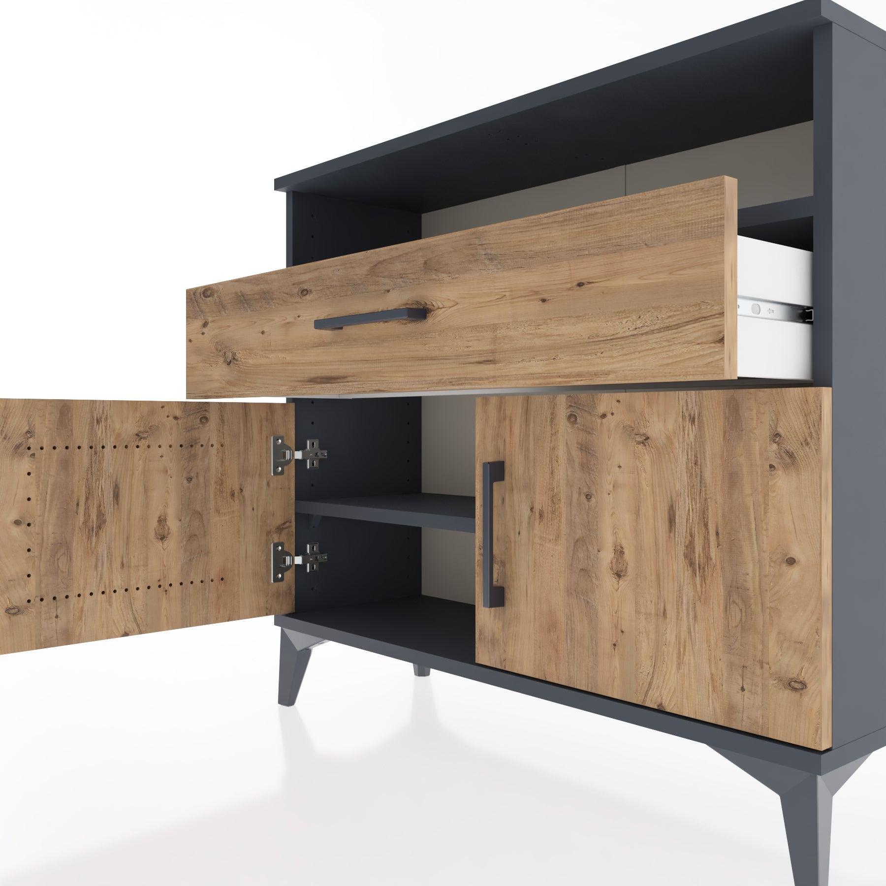 Woodntry Modüler Şifonyer Kapak Raf Çekmeceli 88x30x68 cm Antrasit - Woodntry