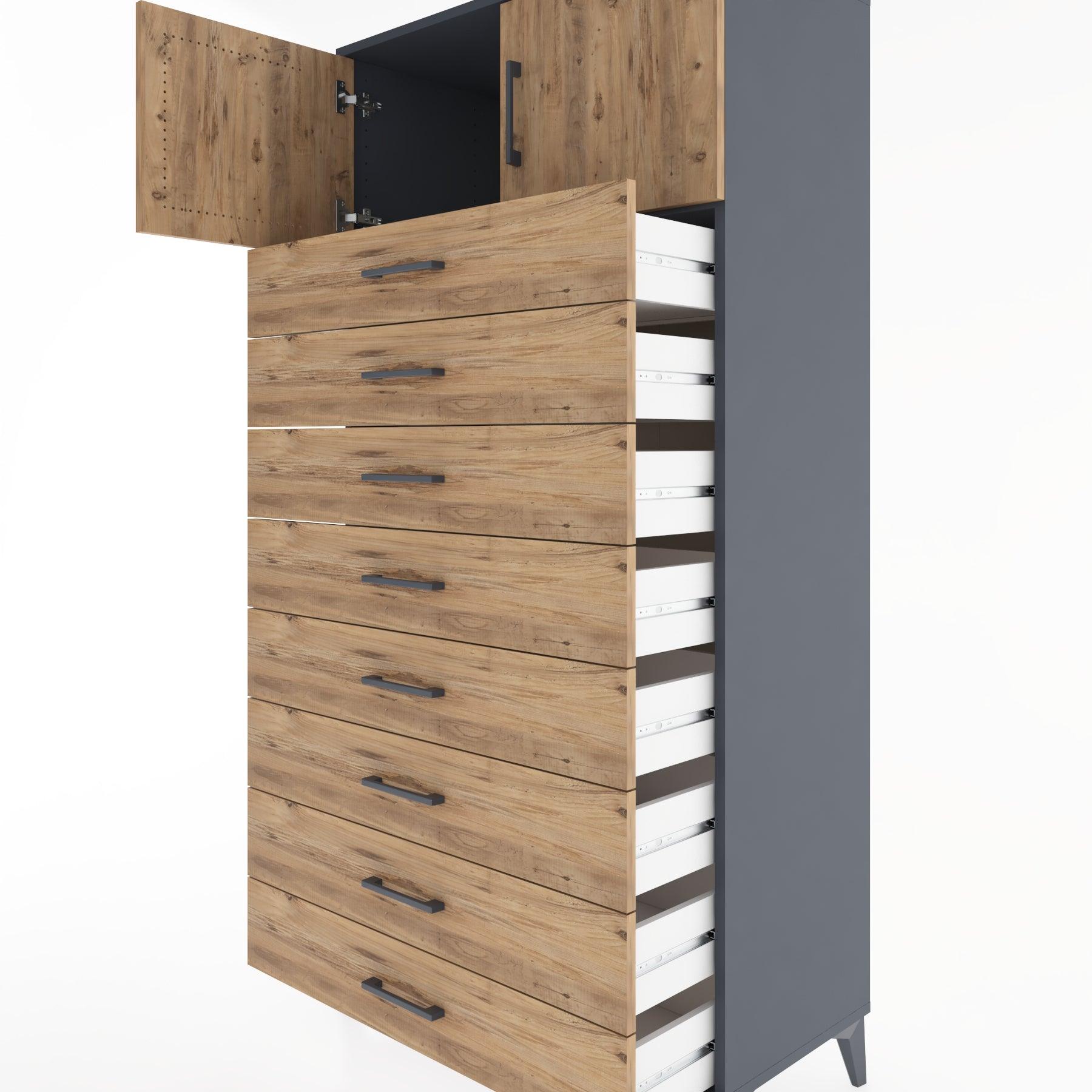 Woodntry Modular Cabinet Anthracite 88x44x170 cm with Doors and Drawers KC1-2