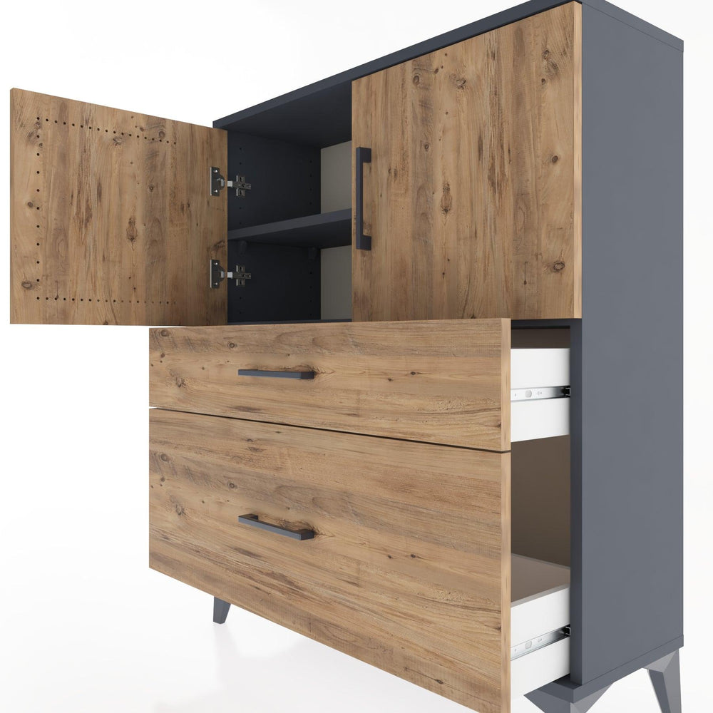 Woodntry Modüler Şifonyer Antrasit 88x30x94 cm Kapaklı ve Çekmeceli KC11-2