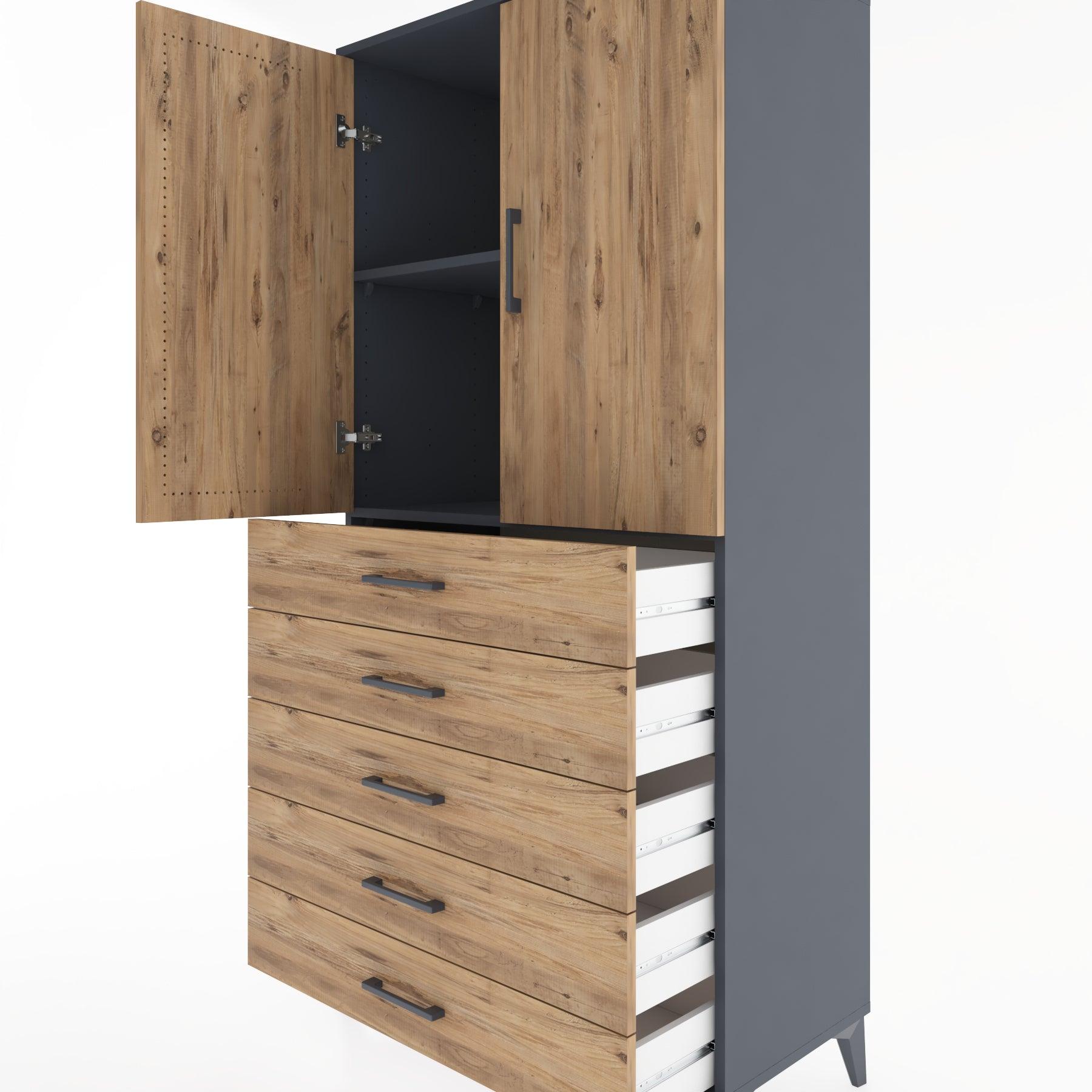 Woodntry Modular Cabinet Anthracite 88x44x170 cm with Doors and Drawers KC4-2