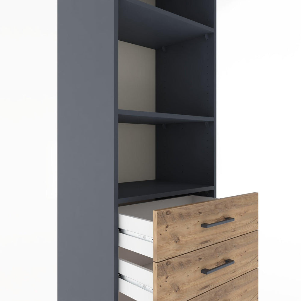 Woodntry Modüler Dolap Antrasit 60x44x170 cm Çekmeceli ve Raflı CR36-2