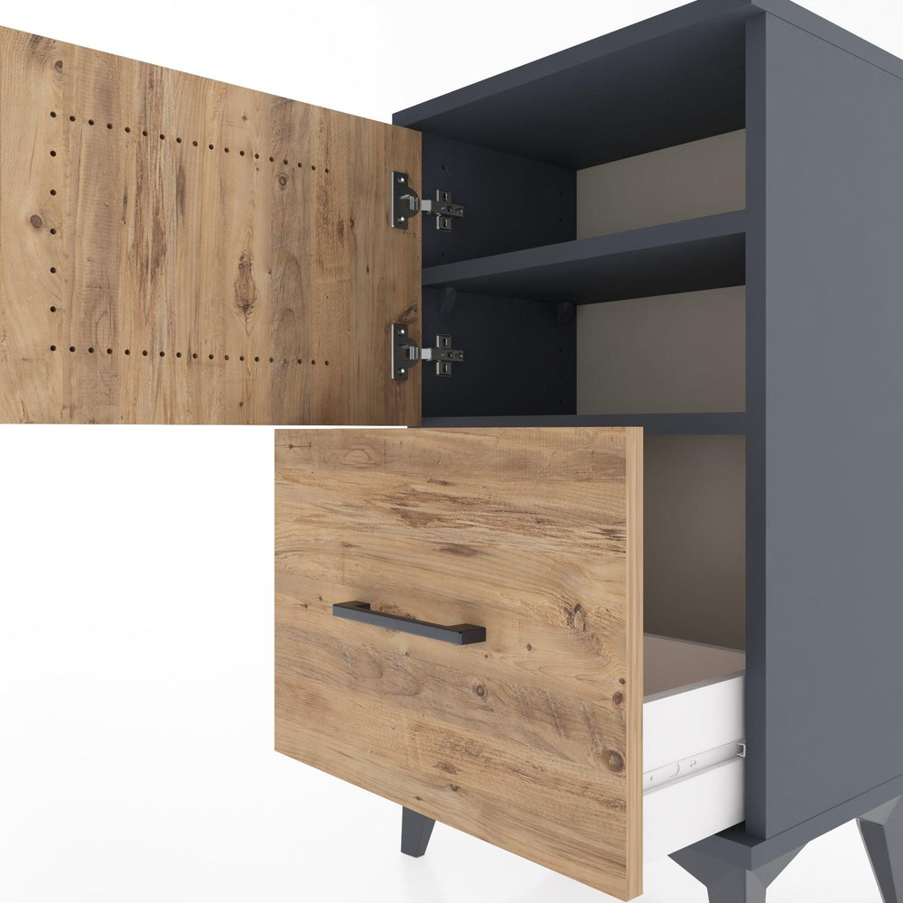 Woodntry Modüler Komodin Çekmece ve Kapaklı V2 44x30x68 cm Antrasit - Woodntry