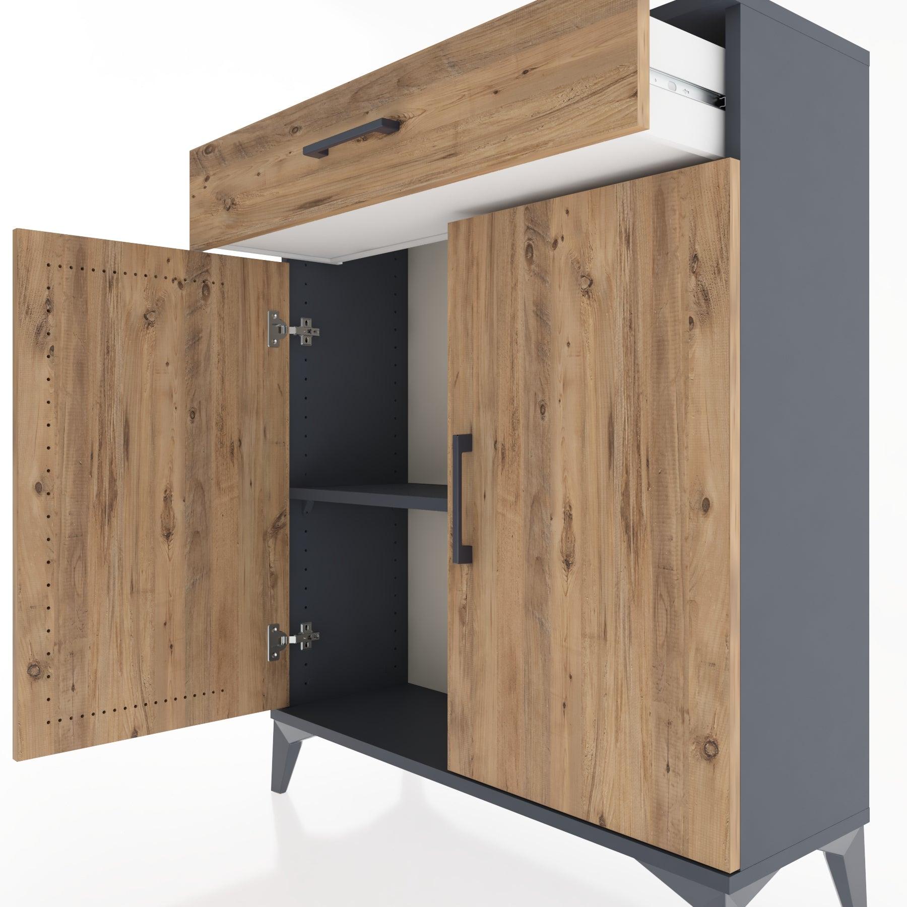 Woodntry Modüler Şifonyer Antrasit 88x30x94 cm Kapaklı ve Çekmeceli KC1-2
