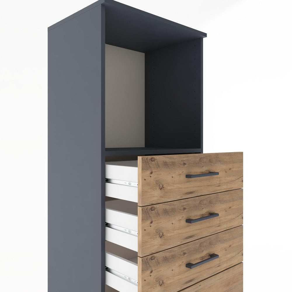 Woodntry Modüler Dolap Antrasit 60x44x170 cm Çekmeceli ve Raflı CR45-2