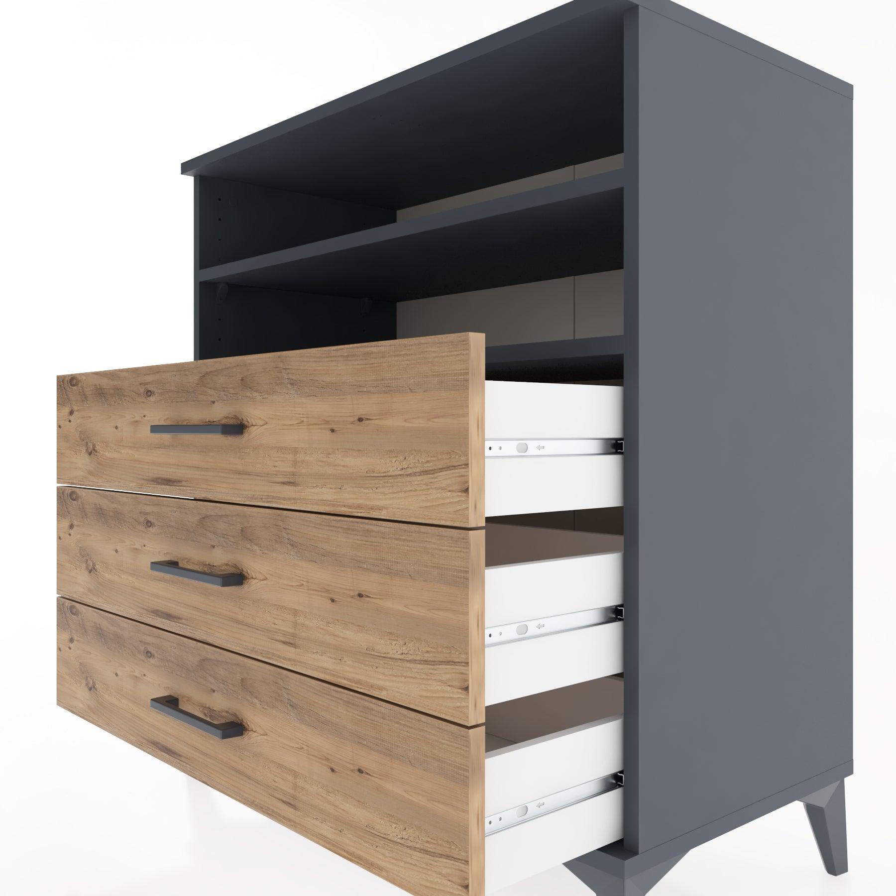 Woodntry Modüler Şifonyer Antrasit 88x44x84 cm Çekmeceli ve Raflı CR17-2