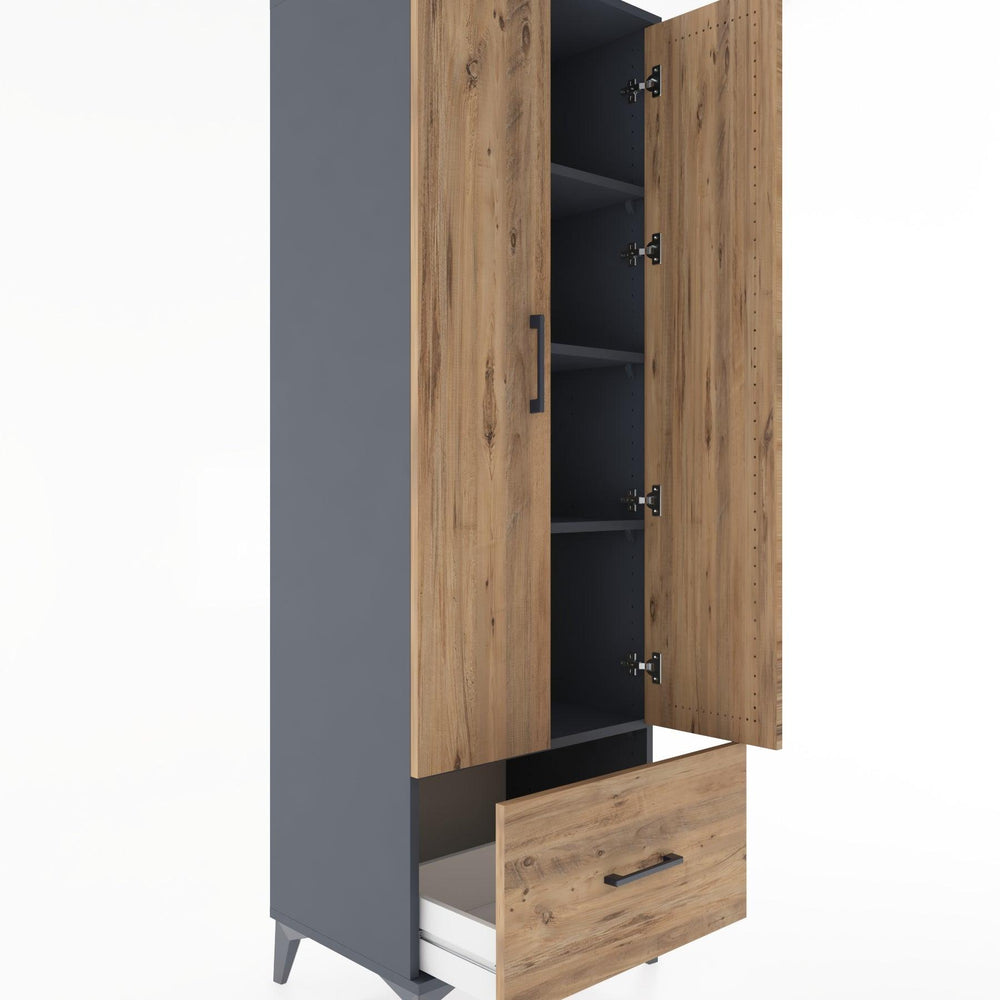 Woodntry Modüler Dolap Antrasit 60x44x170 cm Kapaklı ve Çekmeceli KC16-2