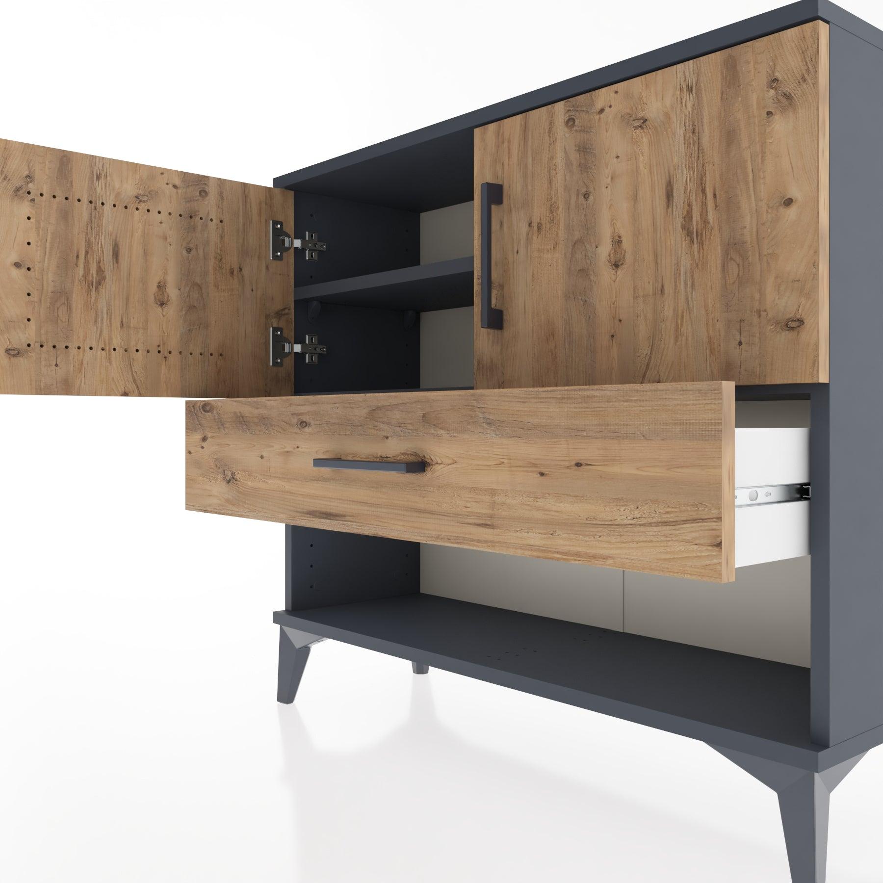 Woodntry Modüler Şifonyer Kapak ve Çekmeceli V4 88x30x68 cm Antrasit - Woodntry