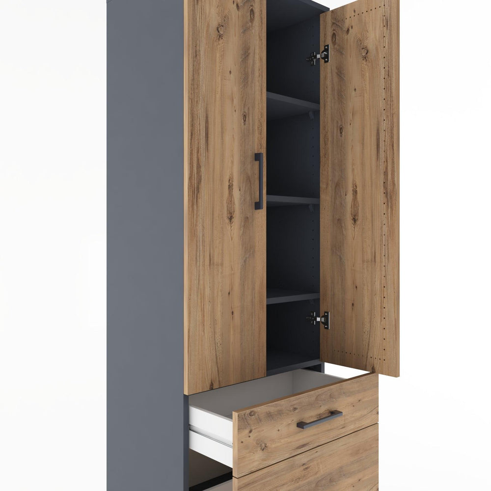 Woodntry Modüler Dolap Antrasit 60x44x170 cm Kapaklı ve Çekmeceli KC15-2