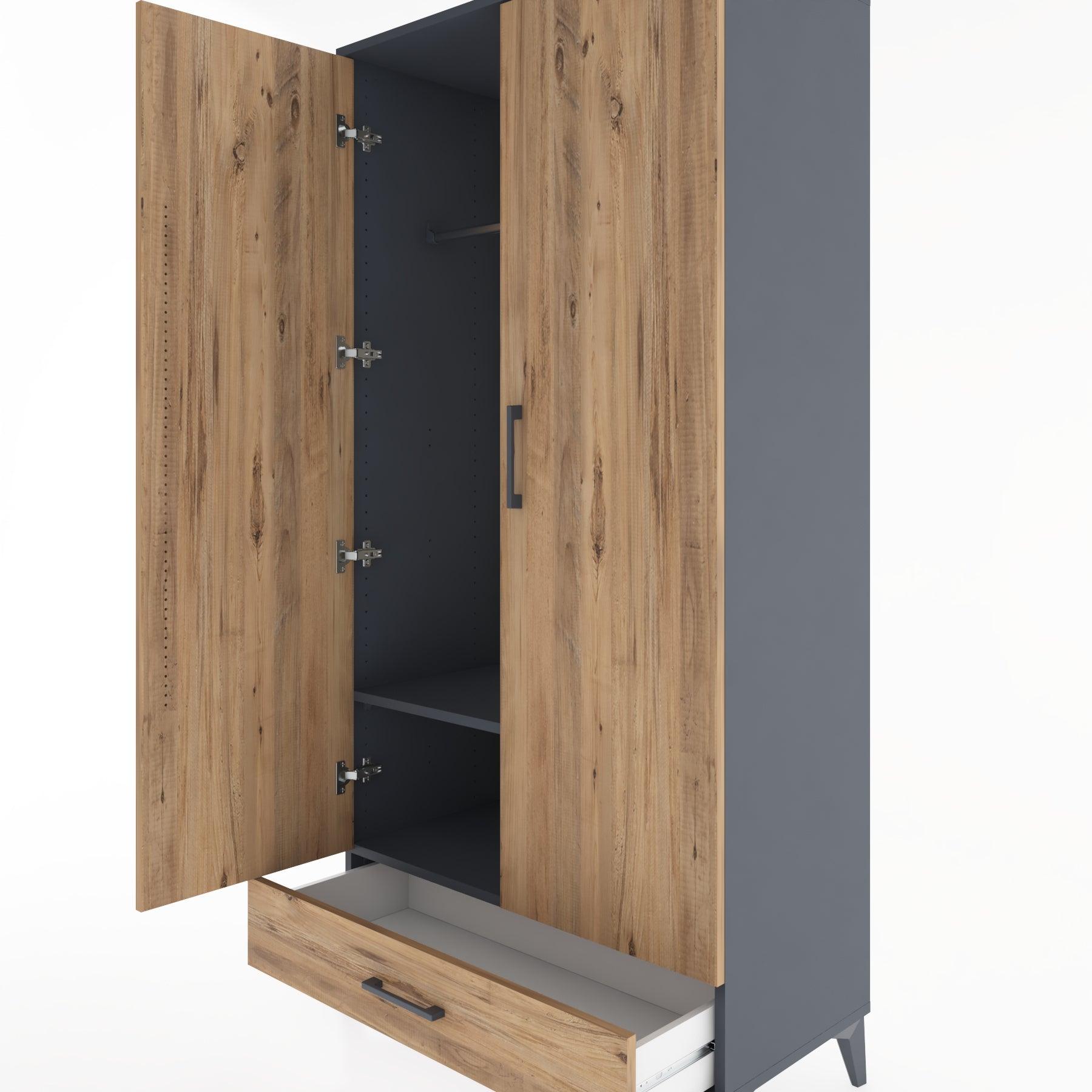 Woodntry Modüler Dolap Antrasit 88x44x170 cm Kapaklı ve Çekmeceli KC30-2
