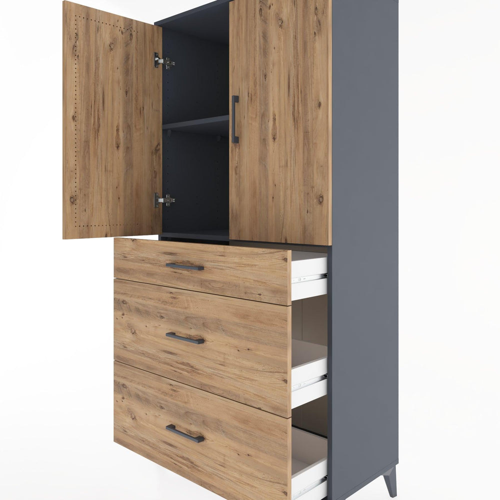 Woodntry Modüler Dolap Antrasit 88x44x170 cm Kapaklı ve Çekmeceli KC20-2