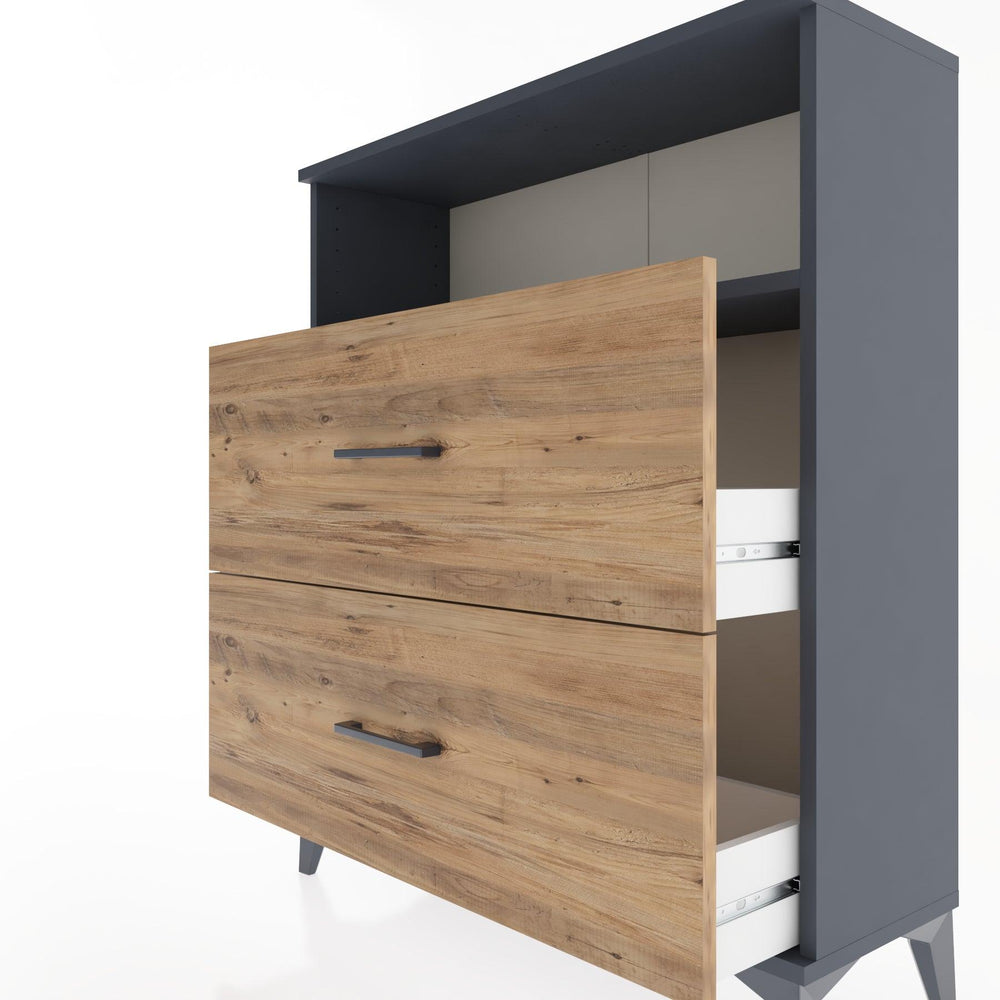 Woodntry Modüler Şifonyer Antrasit 88x30x94 cm Çekmeceli ve Raflı CR16-2