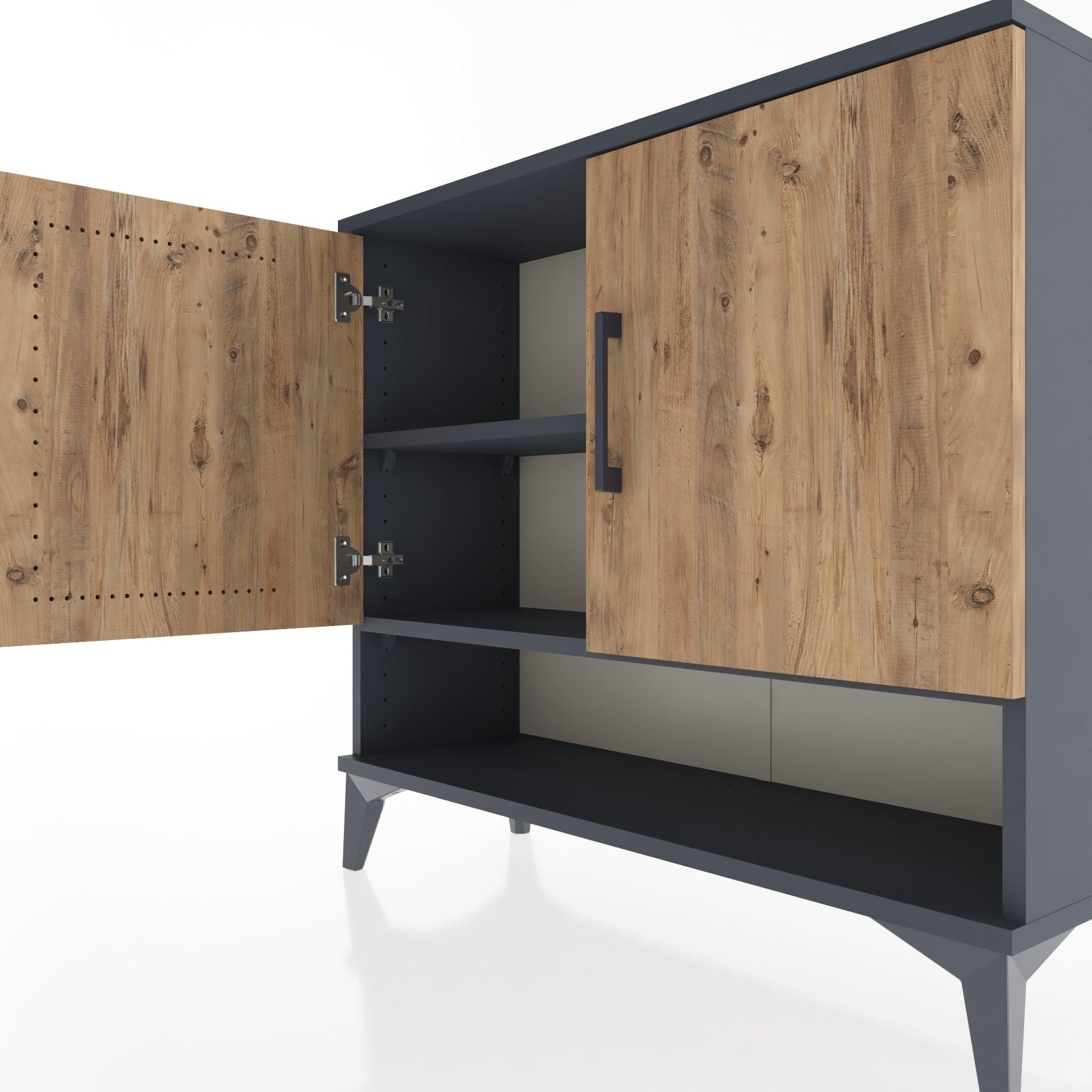 Woodntry Modüler Şifonyer İki Kapak ve Raflı V1 88x30x68 cm Antrasit - Woodntry