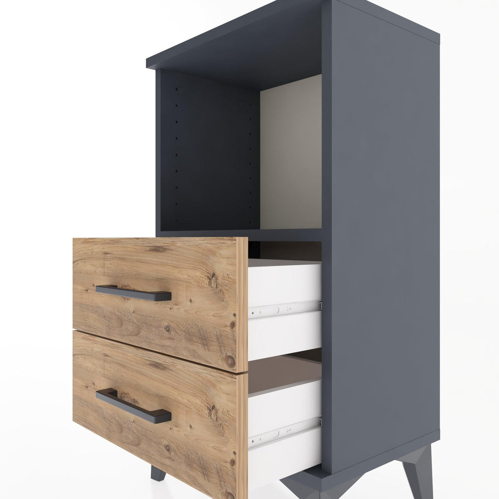 Woodntry Modüler Komodin 2 Çekmece ve Raflı V2 44x30x68 cm Antrasit - Woodntry