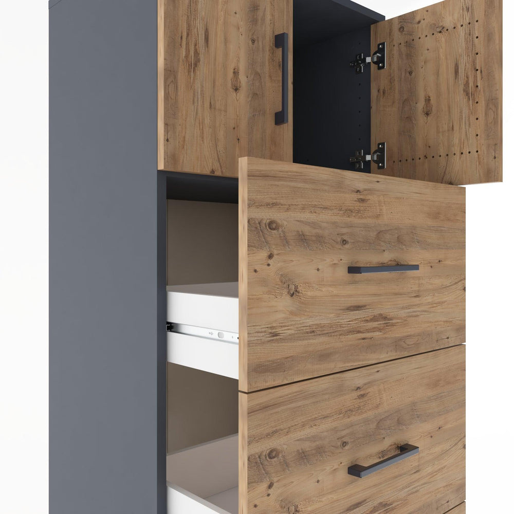 Woodntry Modular Cabinet Anthracite 60x44x170 cm with Doors and Drawers KC25-2