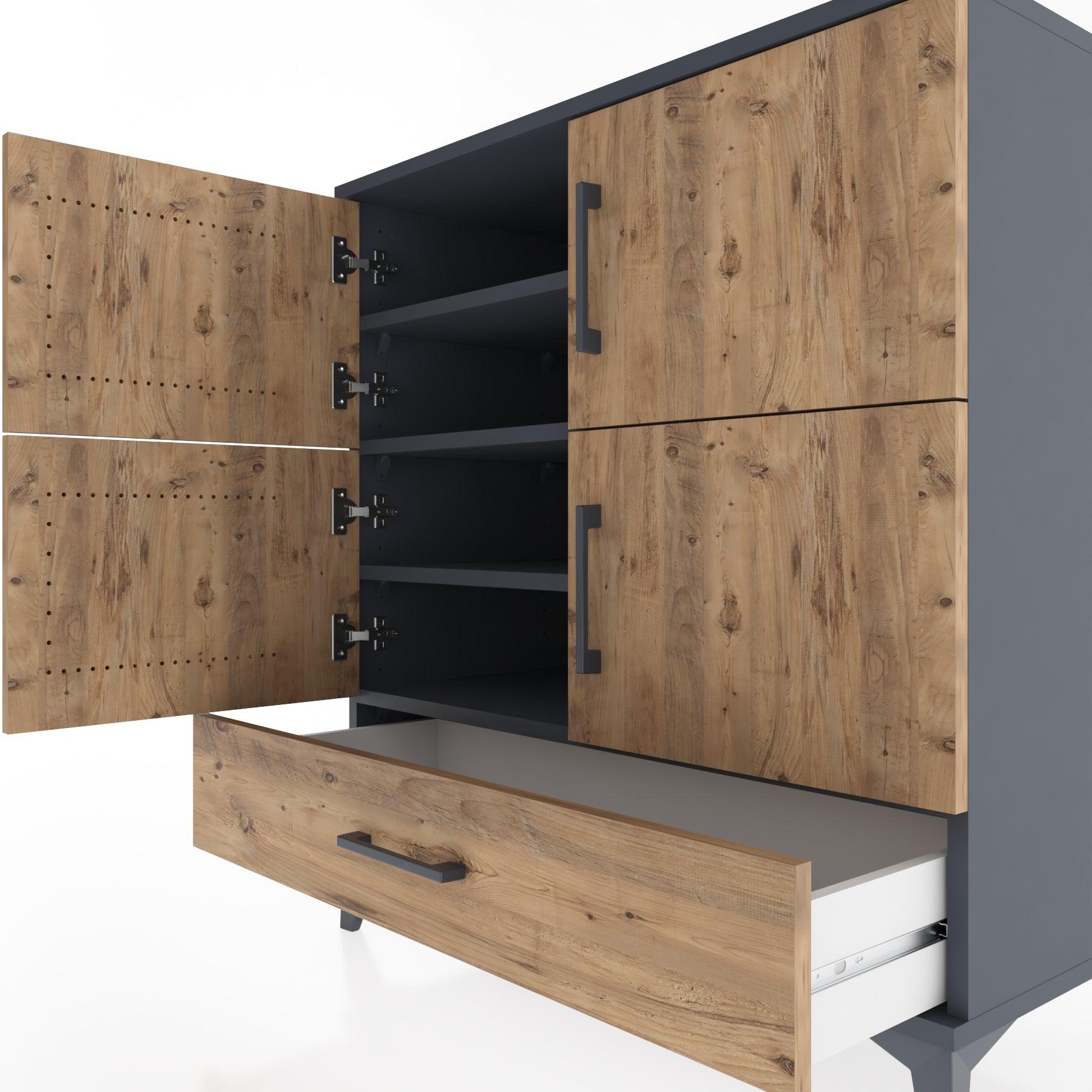 Woodntry Modular Dresser Anthracite 88x44x84 cm with Cover and Drawer KC91-2