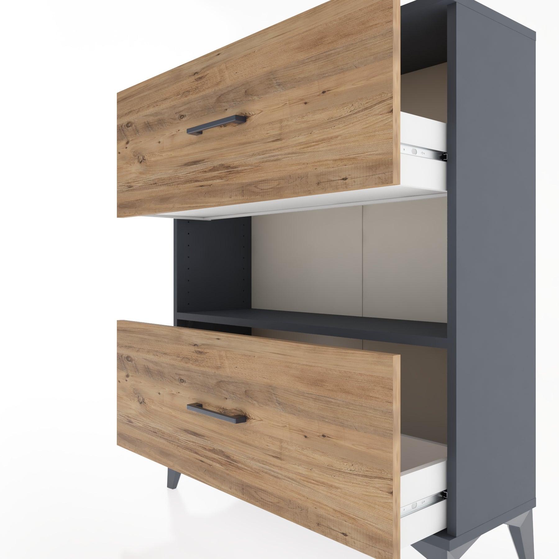 Woodntry Modüler Şifonyer Antrasit 88x30x94 cm Çekmeceli ve Raflı CR17-2