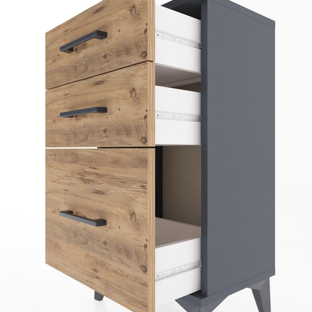 Woodntry Modüler Komodin Üç Çekmeceli V2 44x30x68 cm Antrasit - Woodntry