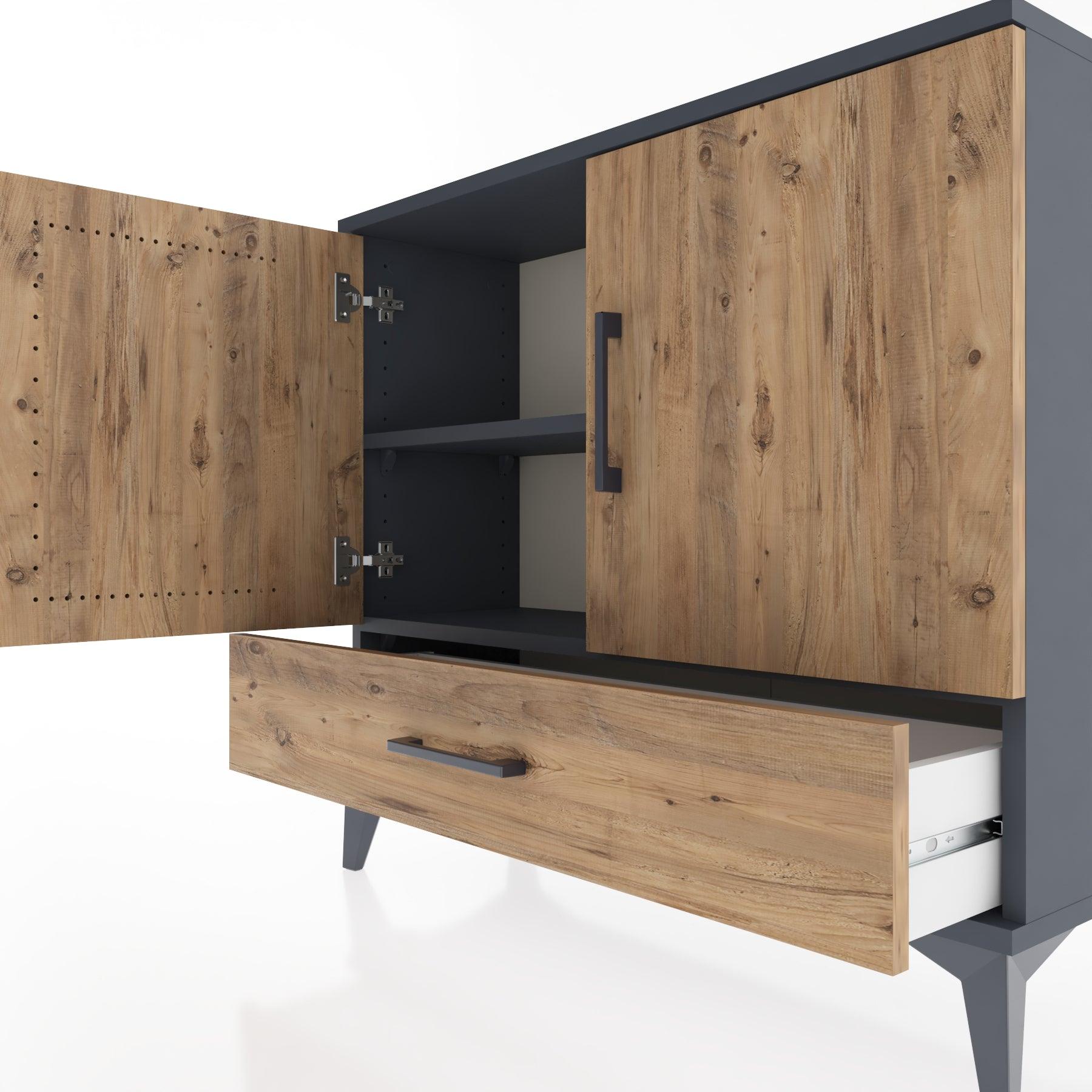 Woodntry Modüler Şifonyer Kapak ve Çekmeceli V1 88x30x68 cm Antrasit - Woodntry