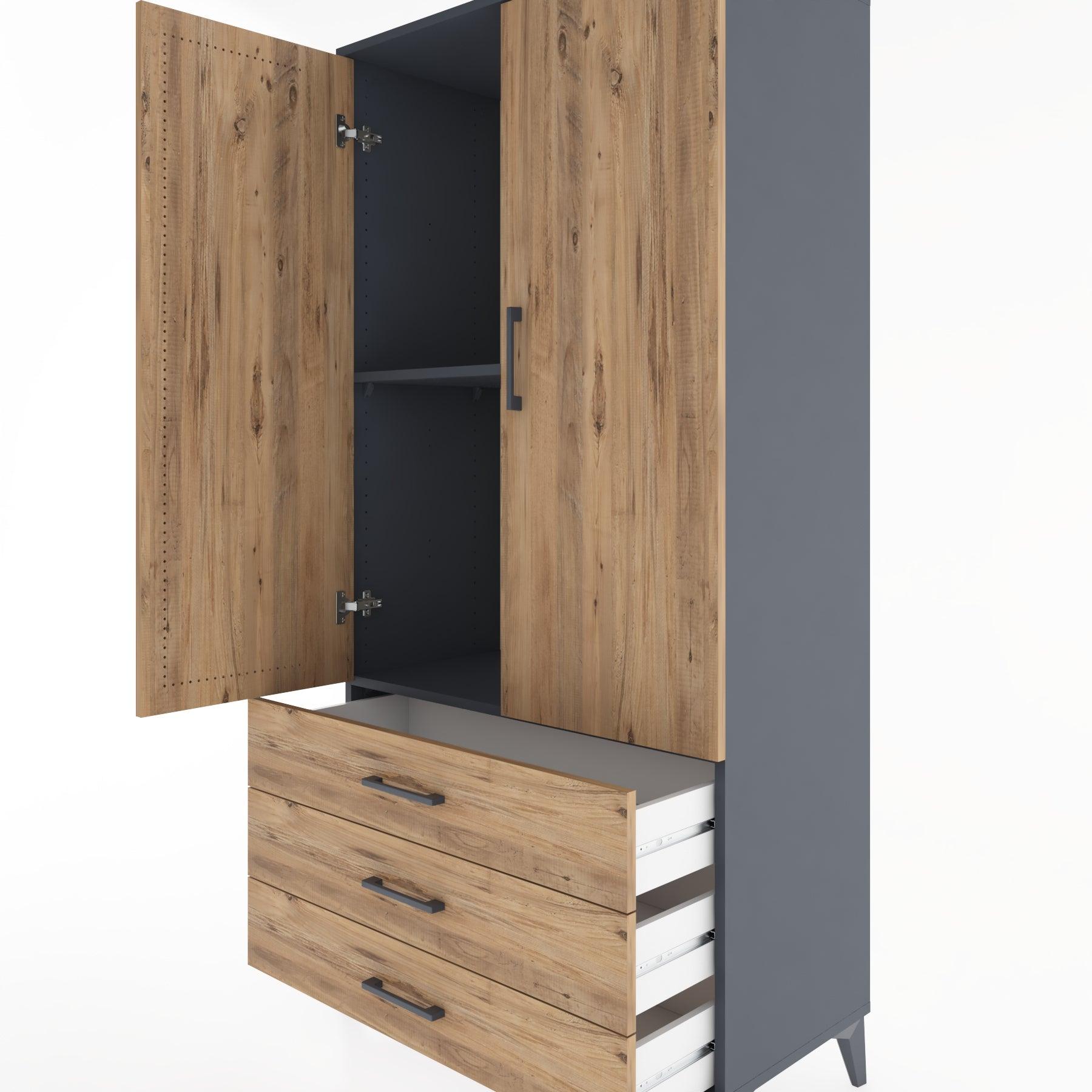 Woodntry Modular Cabinet Anthracite 88x44x170 cm with Doors and Drawers KC6-2