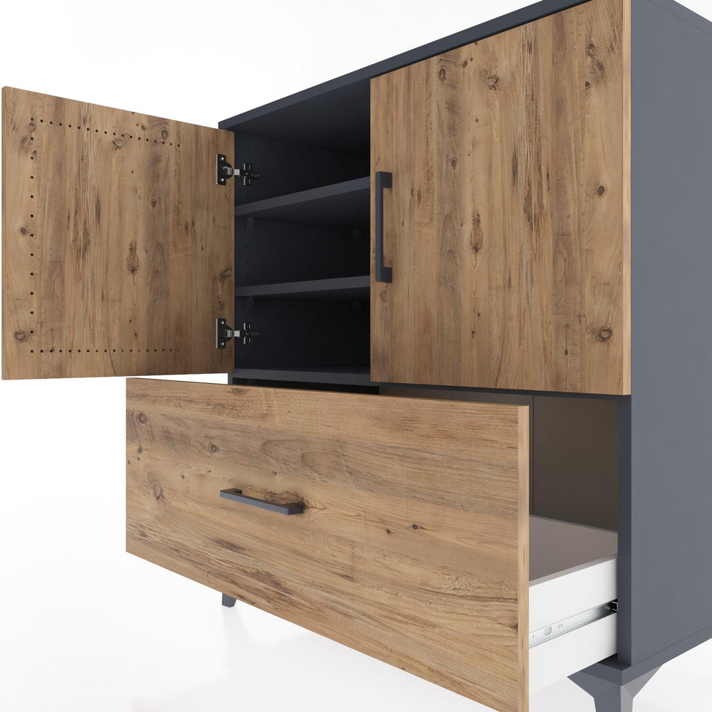 Woodntry Modüler Şifonyer Antrasit 88x44x84 cm Kapaklı ve Çekmeceli KC46-2