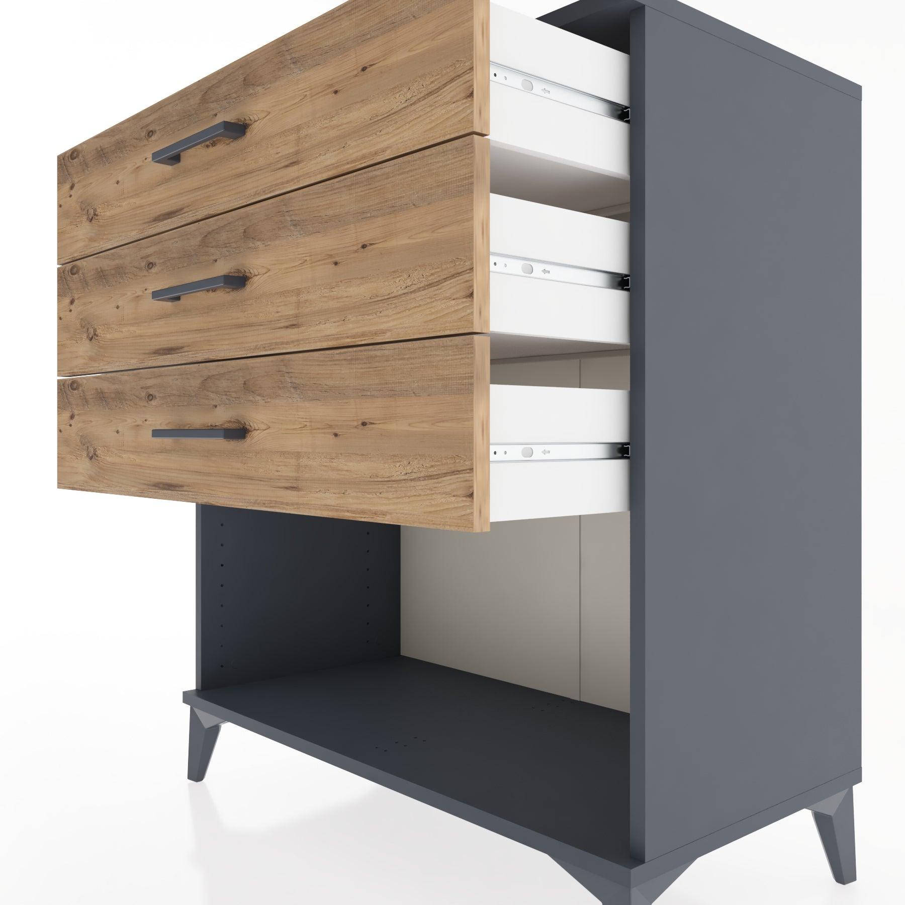 Woodntry Modüler Şifonyer Antrasit 88x44x84 cm Çekmeceli ve Raflı CR11-2