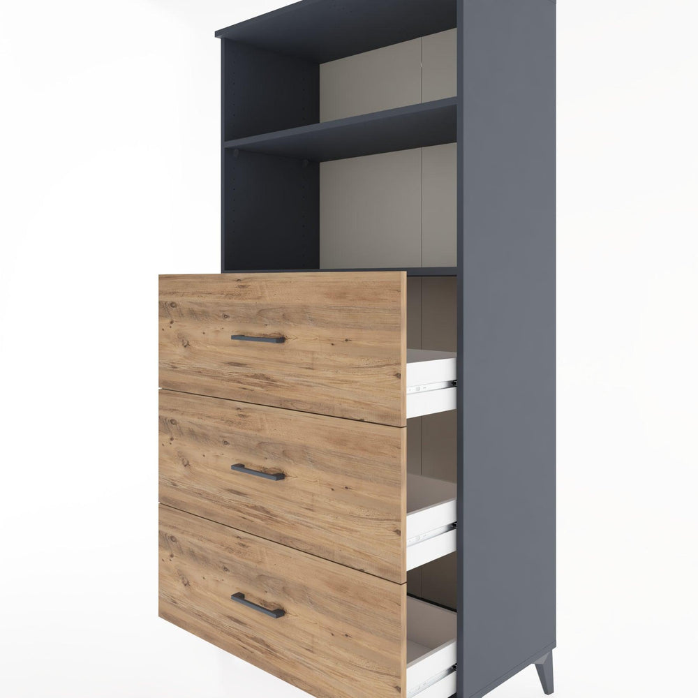 Woodntry Modüler Dolap Antrasit 88x44x170 cm Çekmeceli ve Raflı CR52-2