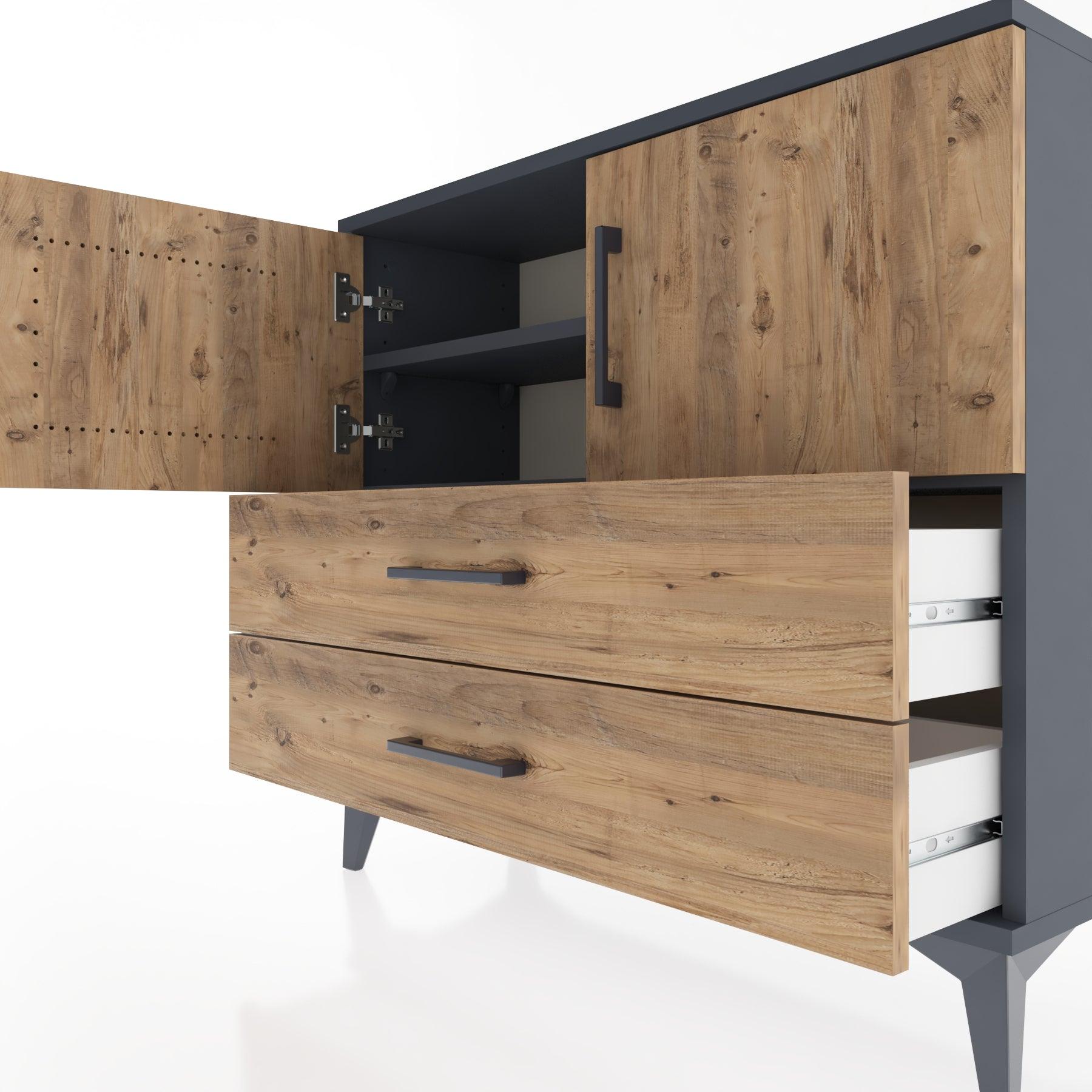Woodntry Modüler Şifonyer Kapak ve Çekmeceli T1 88x30x94 cm Antrasit - Woodntry