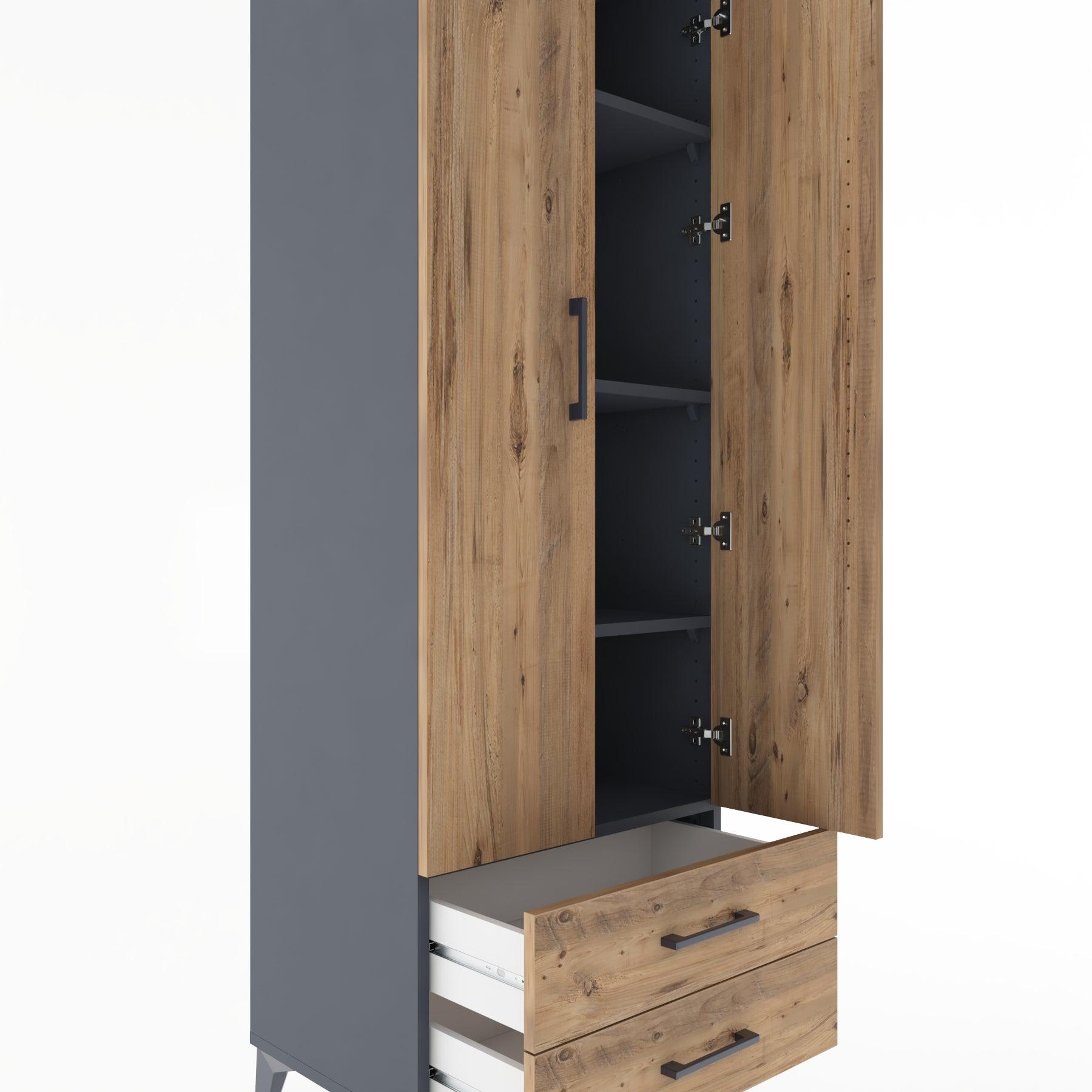 Woodntry Modular Cabinet Anthracite 60x44x170 cm with Doors and Drawers KC7-2