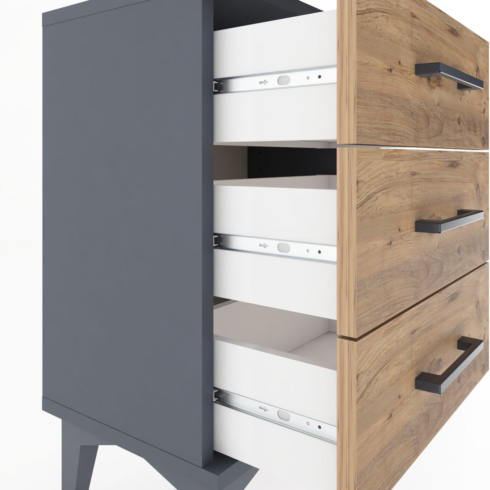 Woodntry Modüler Komodin Üç Çekmeceli 44x30x52 cm Antrasit - Woodntry