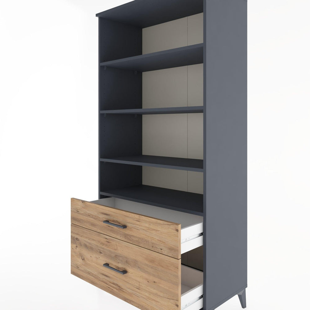 Woodntry Modüler Dolap Antrasit 88x44x170 cm Çekmeceli ve Raflı CR43-2