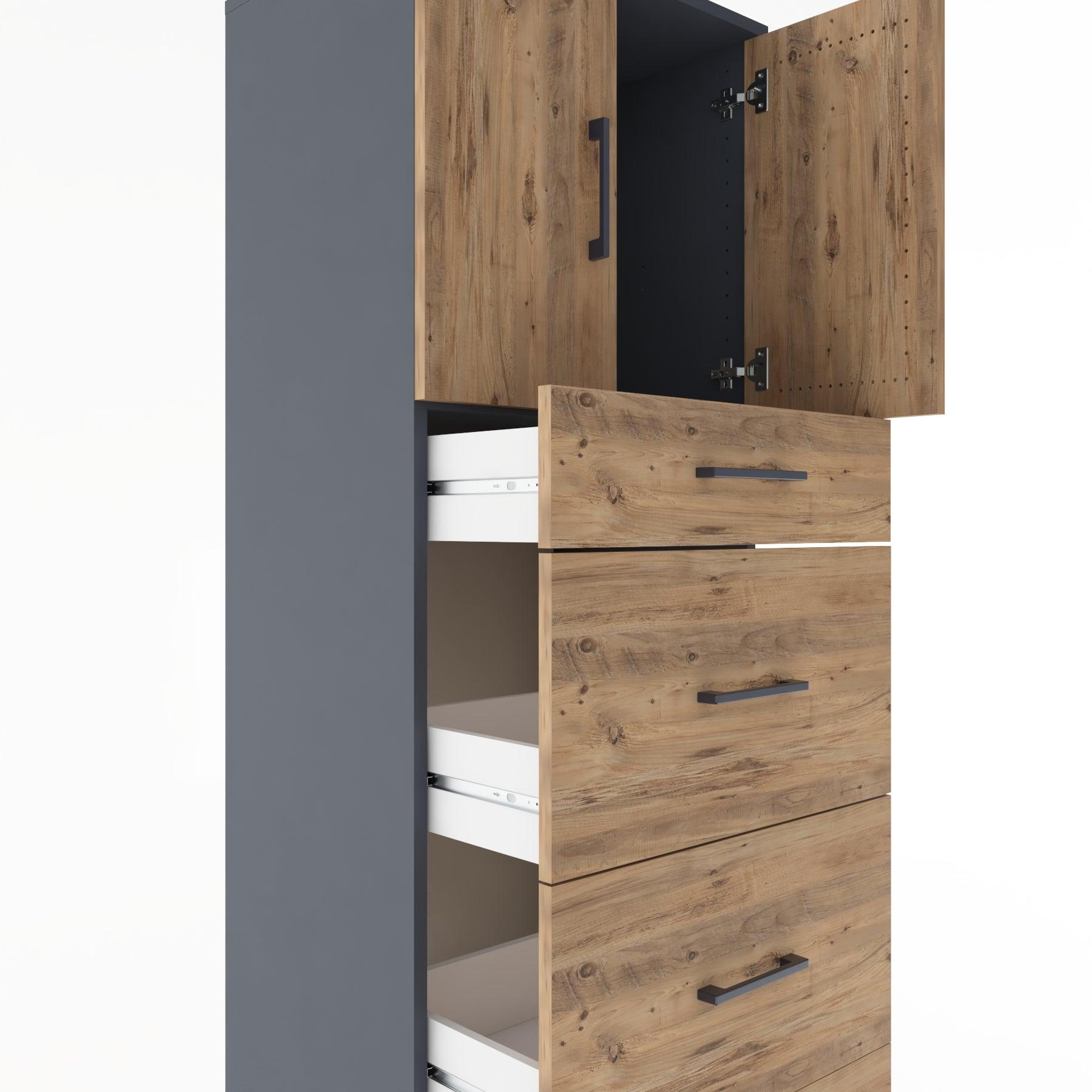 Woodntry Modular Cabinet Anthracite 60x44x170 cm with Doors and Drawers KC23-2